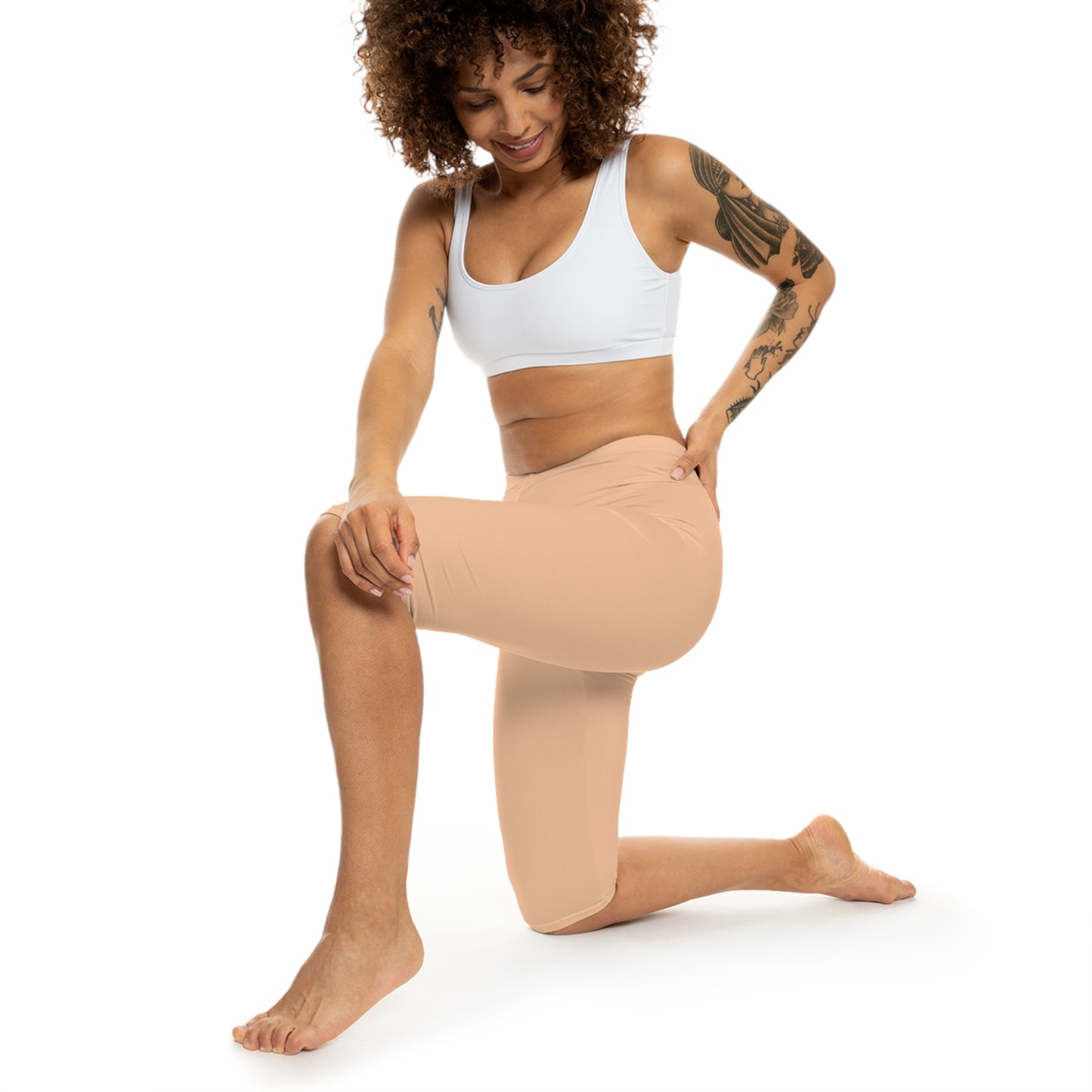 Peach Glow Color Women's Brushed Suede Poly Span Casual Capri Leggings XS-2XL