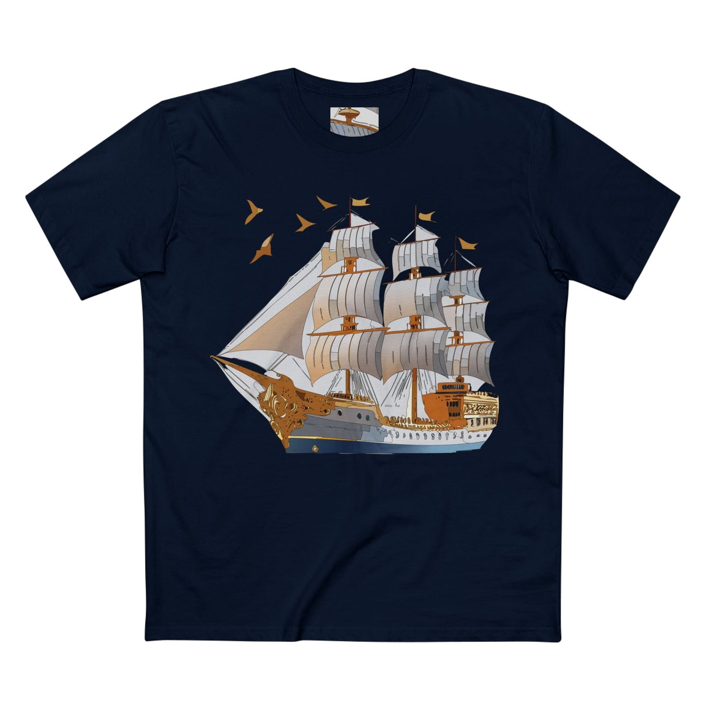 Ship Graphic Unisex 100 Cotton T-Shirt with Gold Frigate Art Design 4