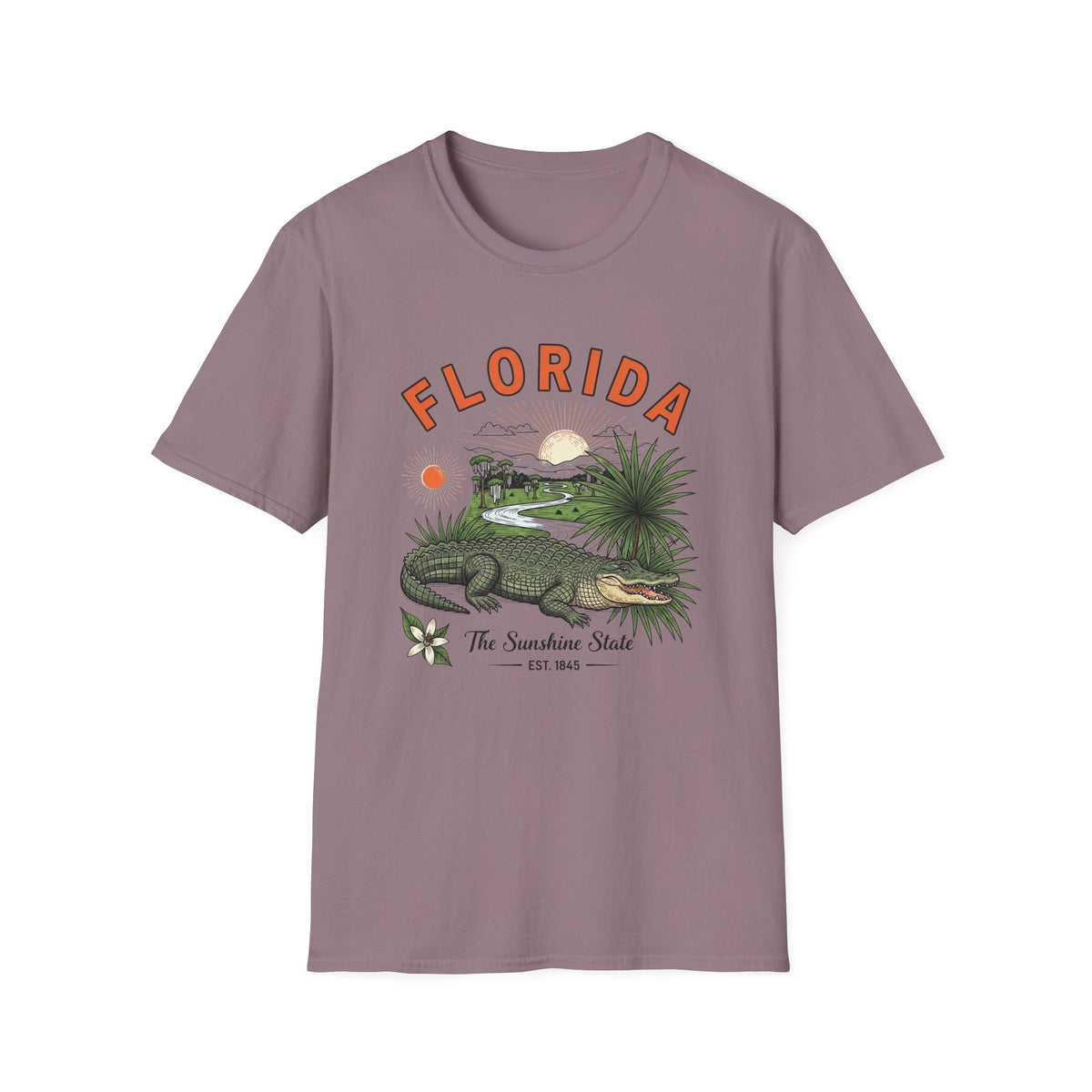 Florida Alligator Graphic T-Shirt — The Sunshine State Vintage Design Travel Tourist Graphic Design Unisex 100 Cotton Gildan T-Shirt