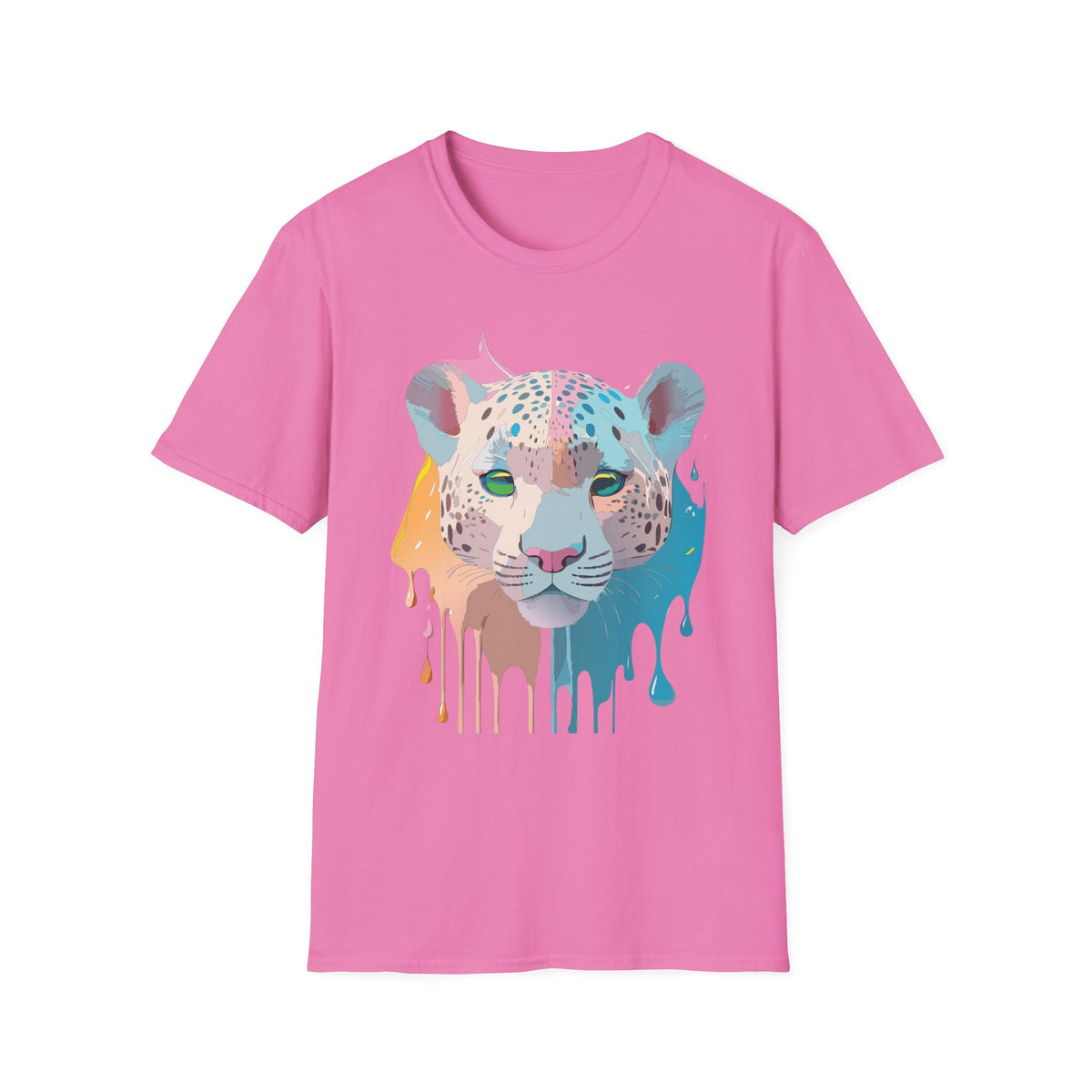 Colorful Leopard Portrait T-Shirt | Dripping Paint Cat Tee