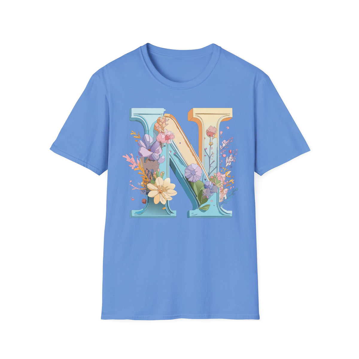 Floral Letter N T-Shirt | Botanical Initial Monogram Tee