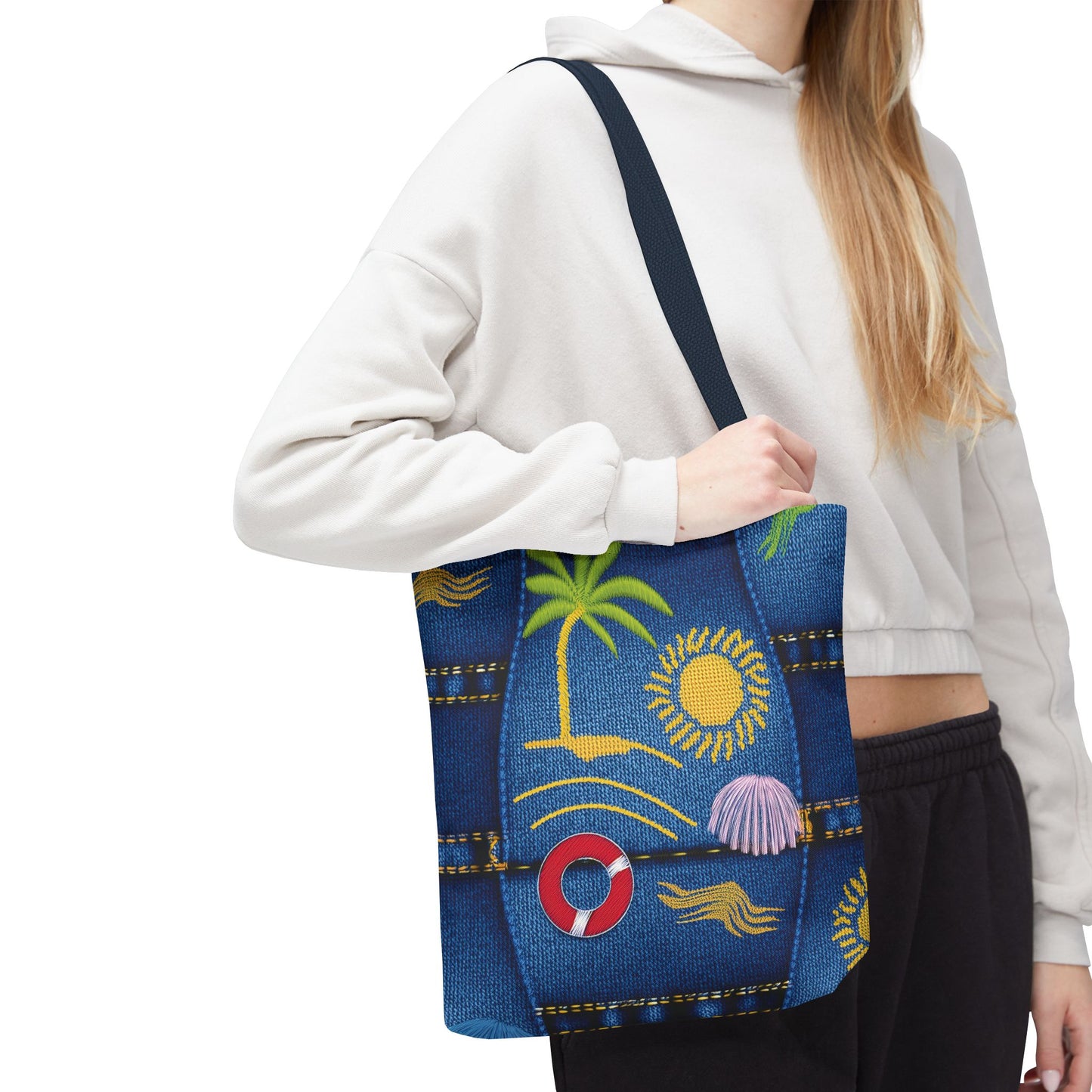 Denim Fabric Imitation Print Unisex Canvas Bag Poly Spun 3 Sizes Tote Bag 182-5