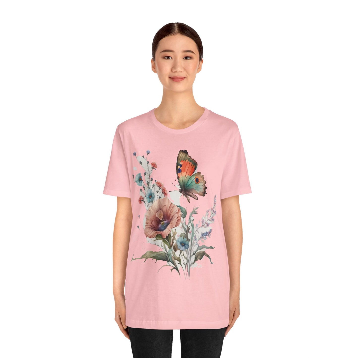 Cotton Tee Shirt with Butterfly Prints