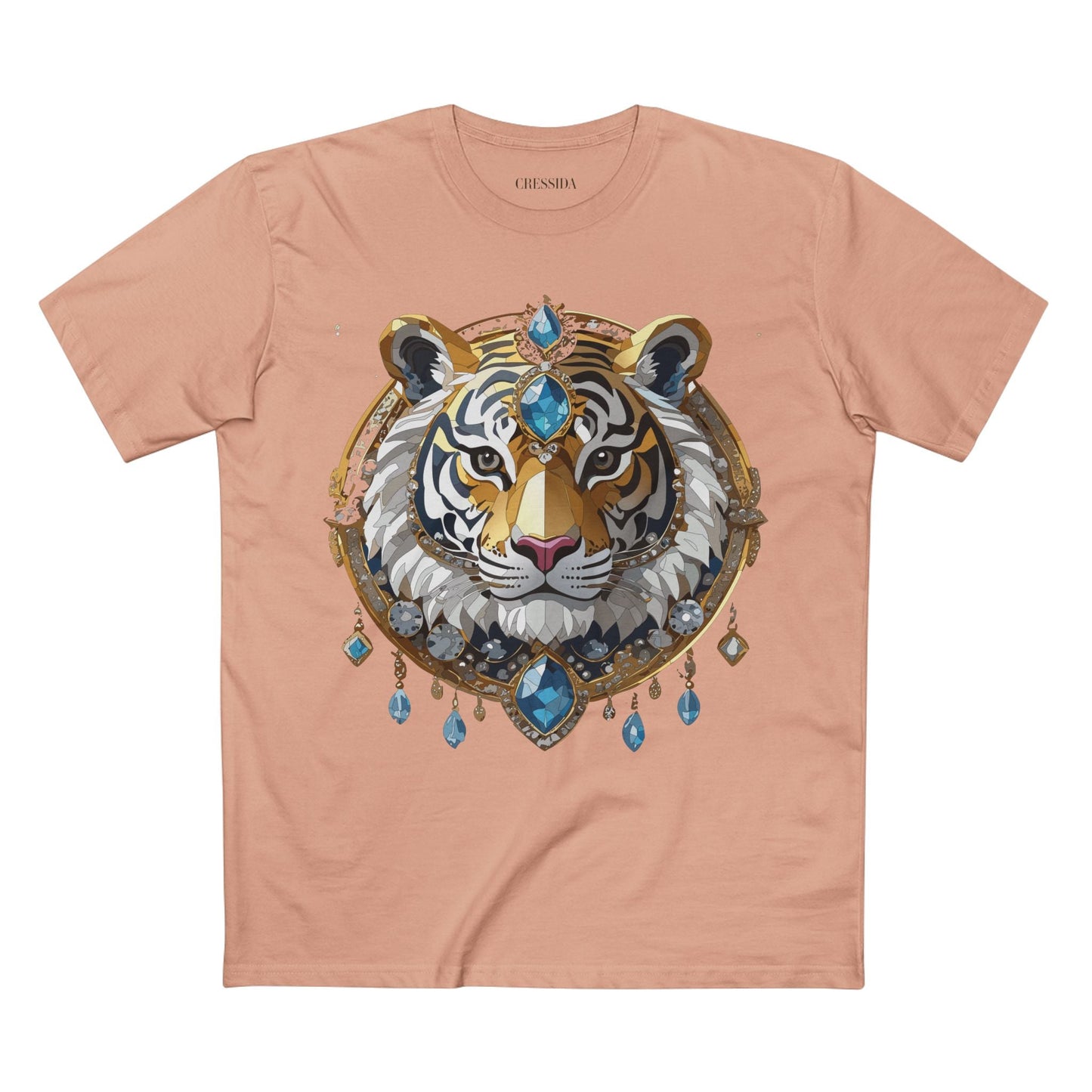 Tiger Graphic Unisex 100 Cotton Tee With Unique Animal Golden Medallion Art Design 54