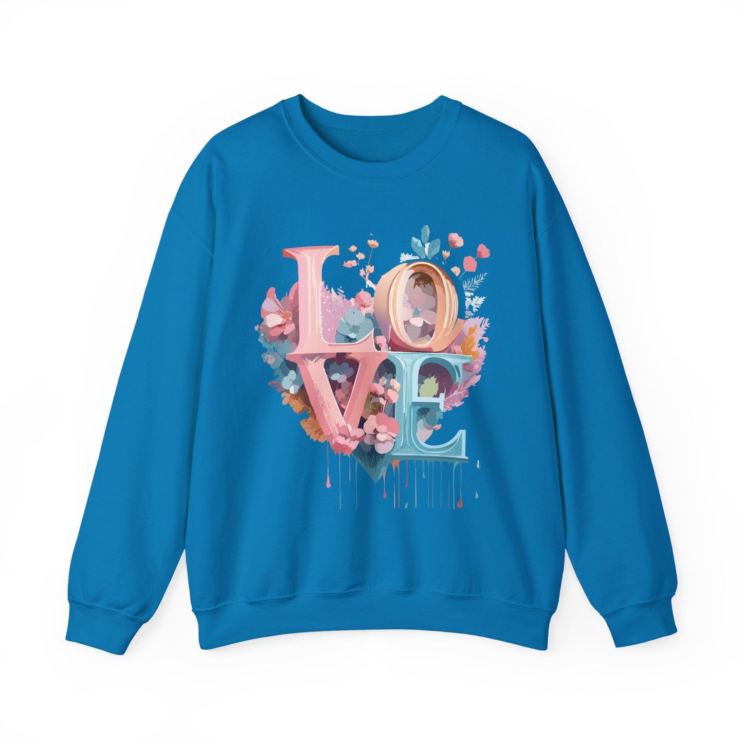 Floral Love Sweatshirt For Valentines Day Unisex Crewneck Fifty Fifty Cotton Polyester