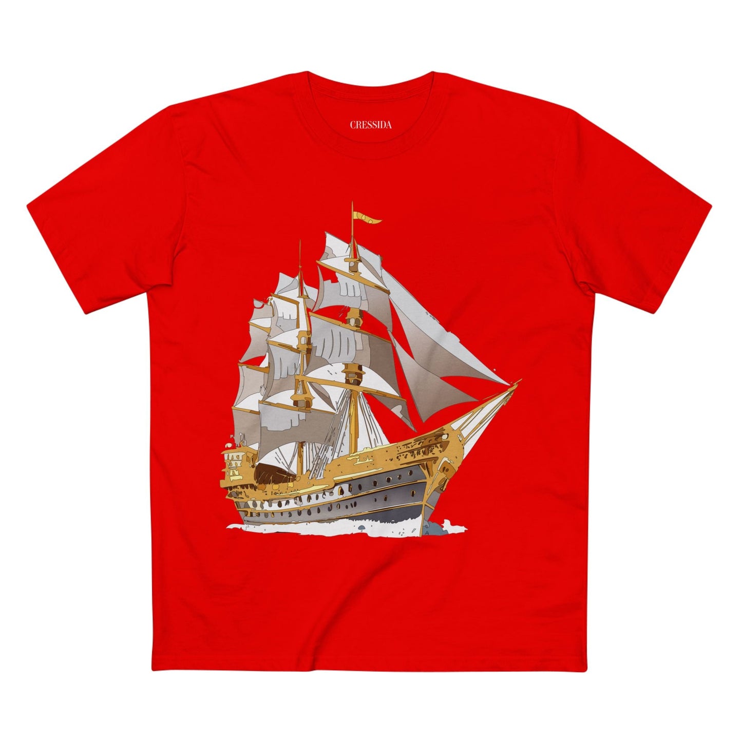 Ship Graphic Unisex 100 Cotton T-Shirt with Gold Frigate Art Design 19
