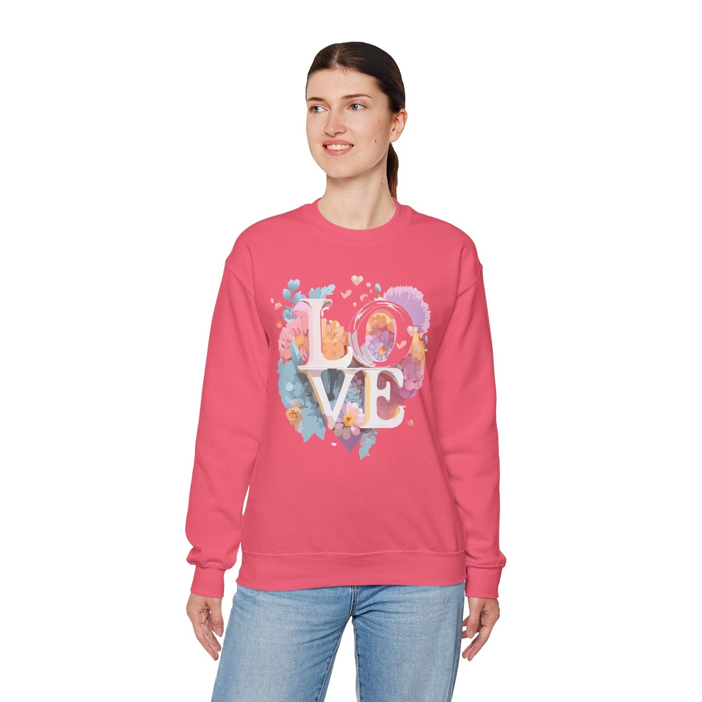 Floral Love Sweatshirt For Valentines Day Unisex Crewneck 50 50 Cotton Polyester Gildan 18000