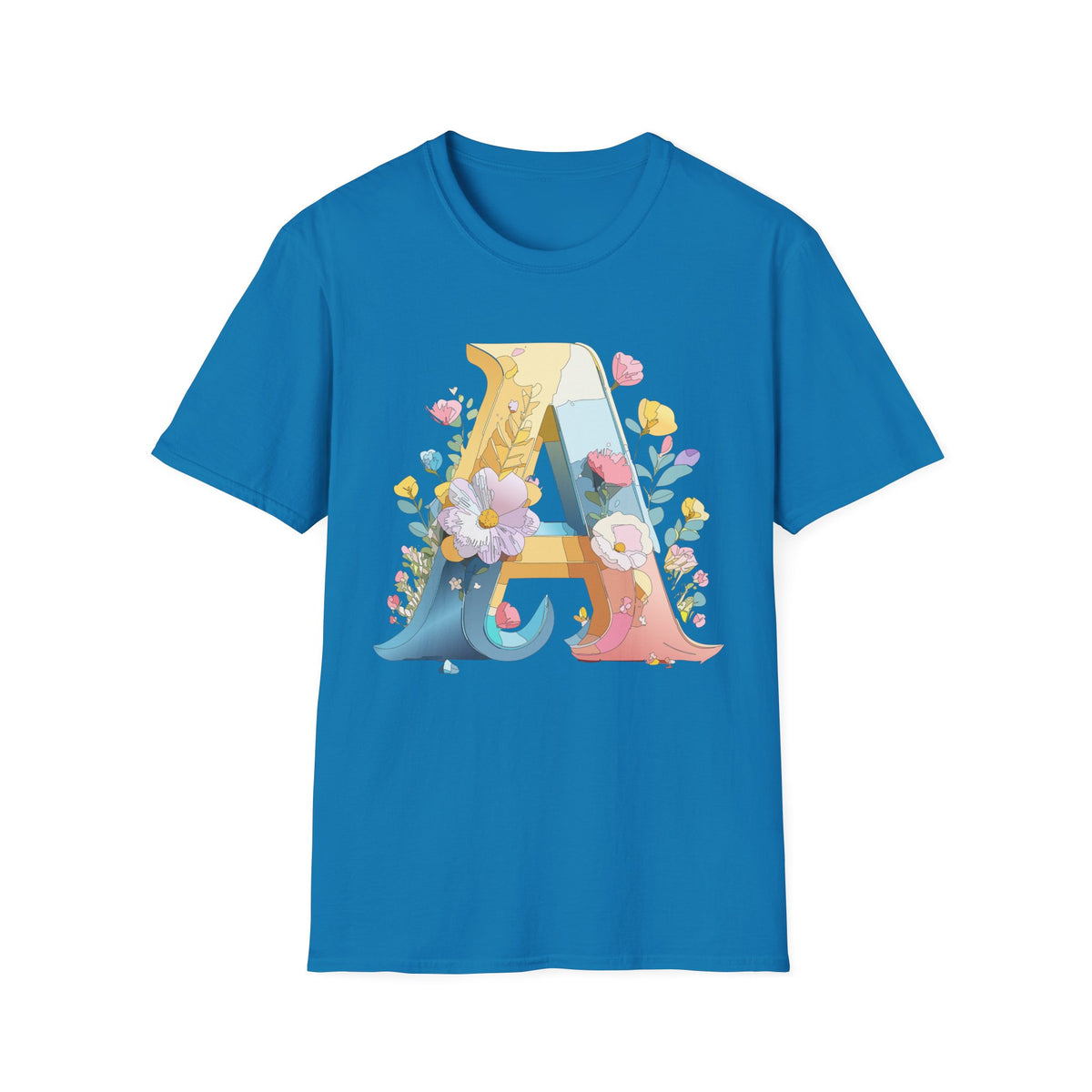 Floral Letter A T-Shirt | Monogram Initial Tee with Flowers
