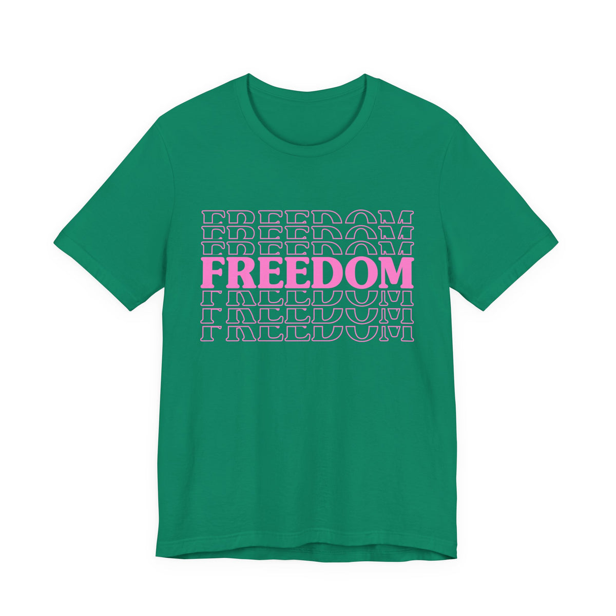 Freedom Repeat Text Tee White T-Shirt Pink Typography Unisex Cotton a8