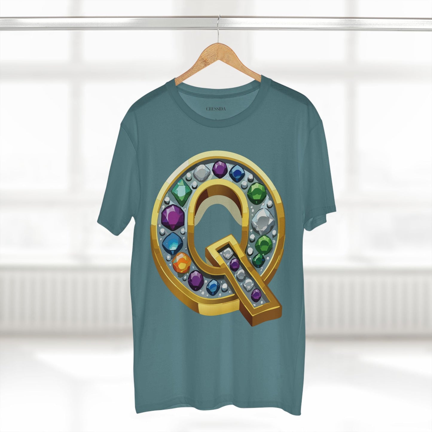 Letter Q Graphic Design Tee Unisex 100 Cotton With Antique Gold Letters Artwork T-Shirt