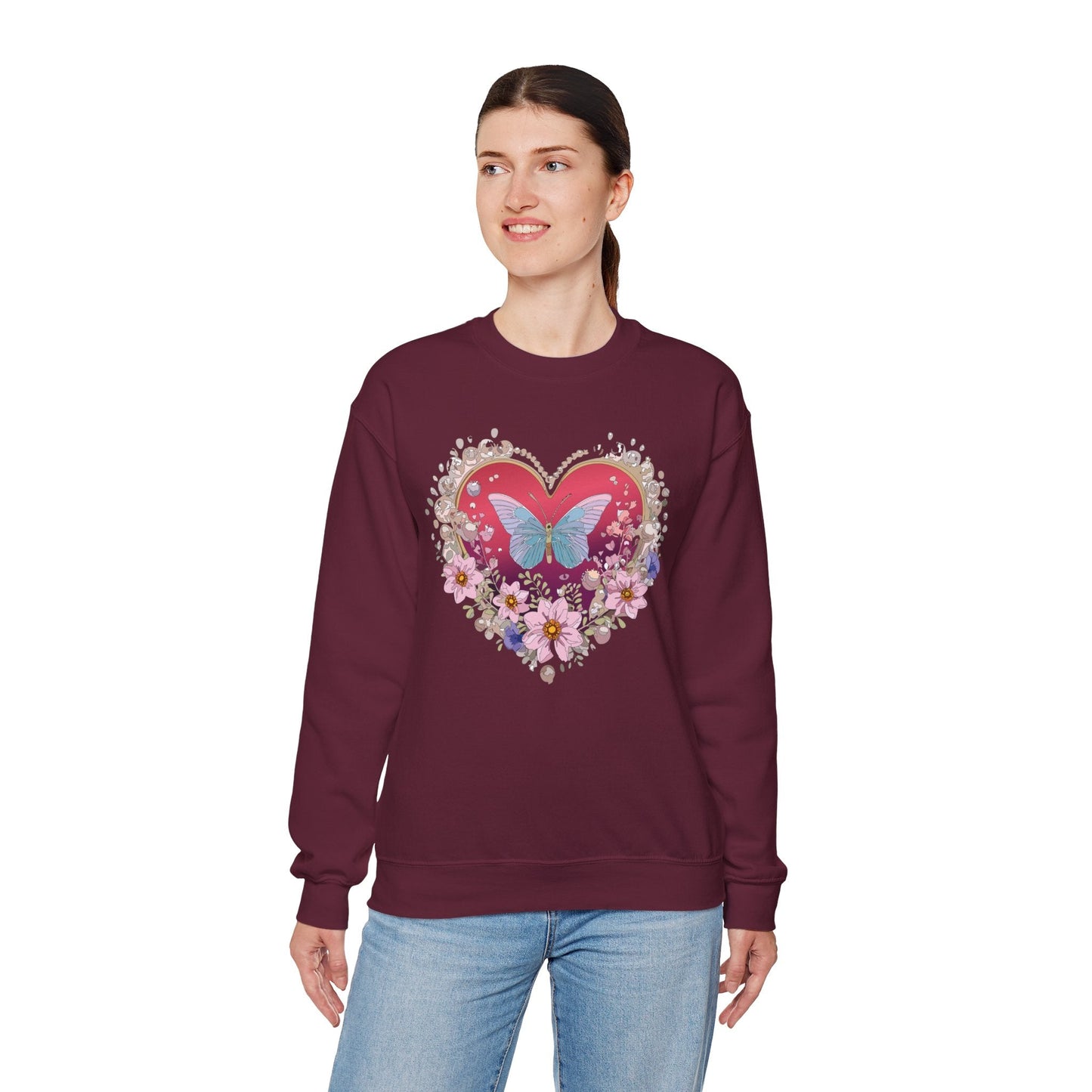 Floral Heart Sweatshirt For Valentines Day Unisex Floral Love Crewneck Sweatshirt