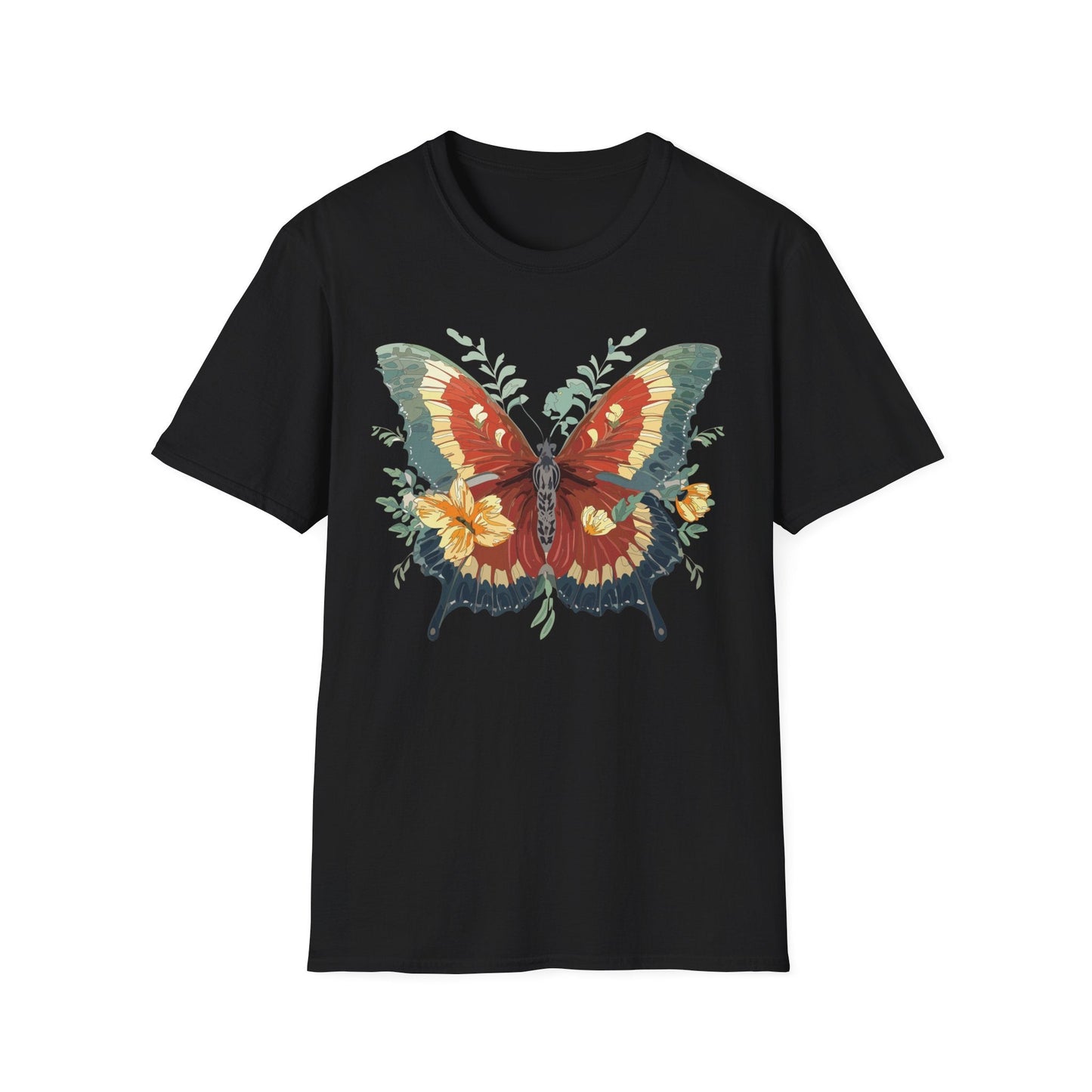 Butterfly T Shirt Unisex Gildan Softstyle 64000 Comfort Monarch Design 100 Percent Cotton