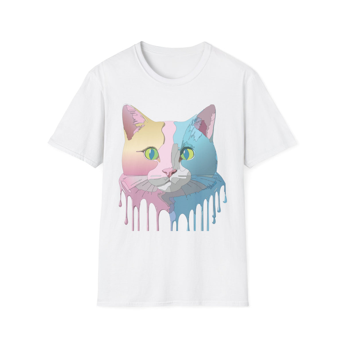 Pastel Pop Art Cat T-Shirt | Colorblock Kitty Face