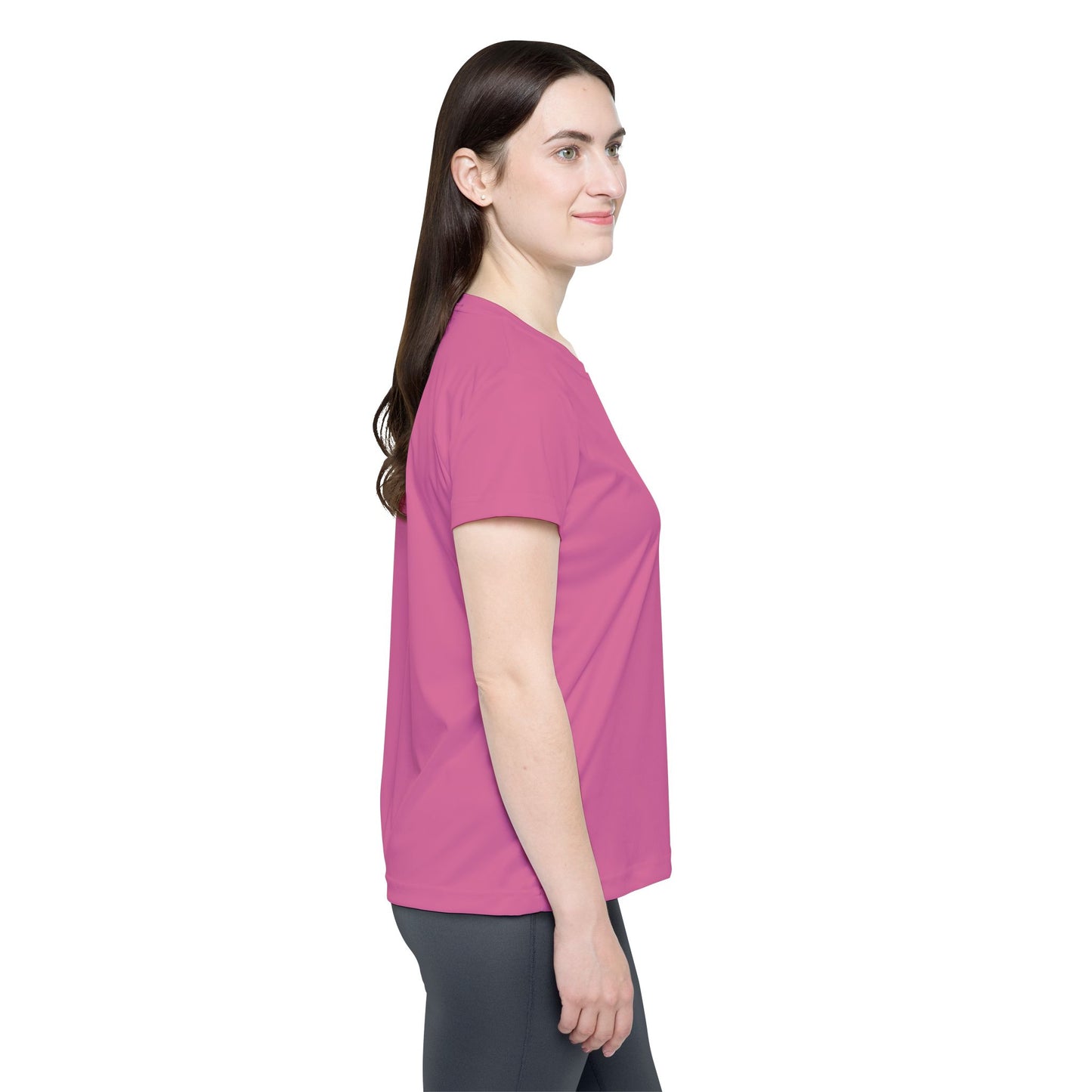 Sweet Peony Women's Sports Jersey Short Sleeves 100% Poly Solid Pink Color Print Athletic Tee