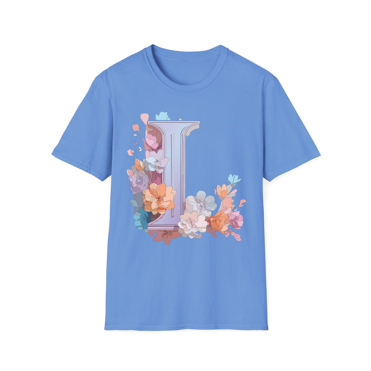 Floral Letter L Monogram T-Shirt | Pastel Botanical Initial Tee