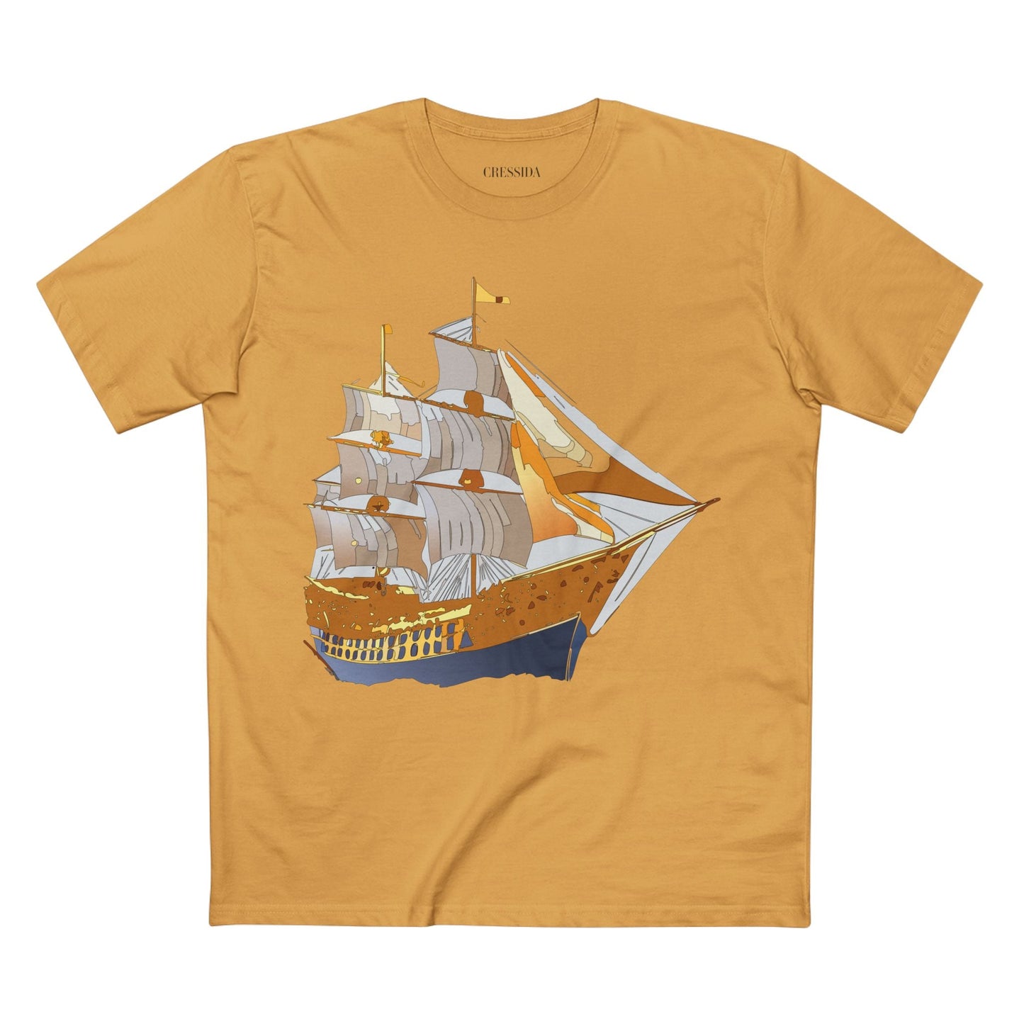 Ship Graphic Unisex 100 Cotton T-Shirt with Gold Frigate Art Design 23