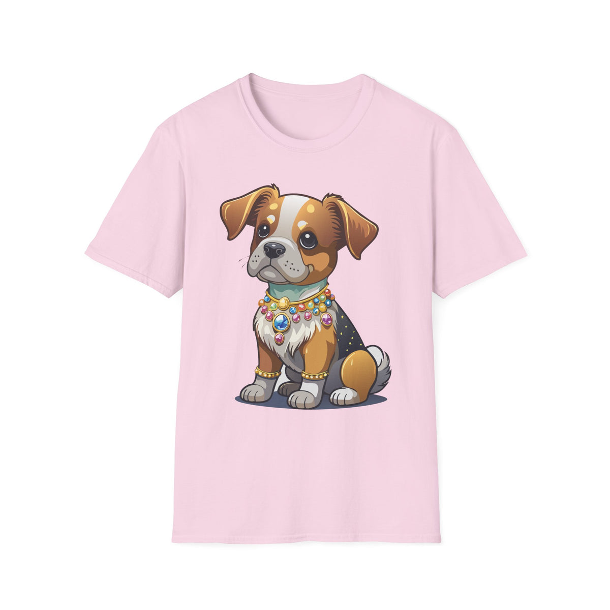Cute Cartoon Puppy T-Shirt | Colorful Beaded Collar Dog Tee