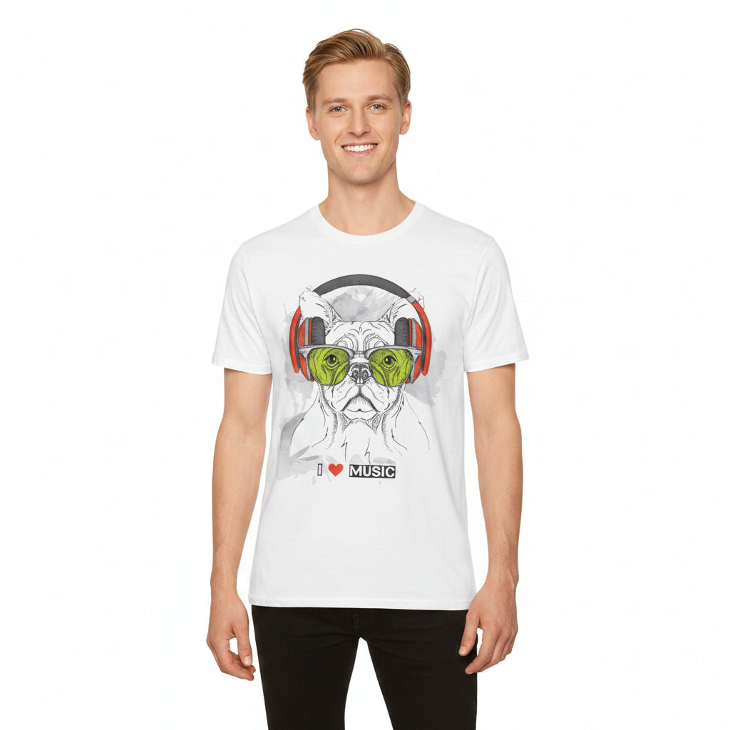 Music Lover French Bulldog T-Shirt Unisex Cotton Short Sleeves I Music Graphic Tee