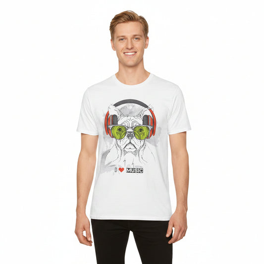 Music Lover French Bulldog T-Shirt Unisex Cotton Short Sleeves I Music Graphic Tee