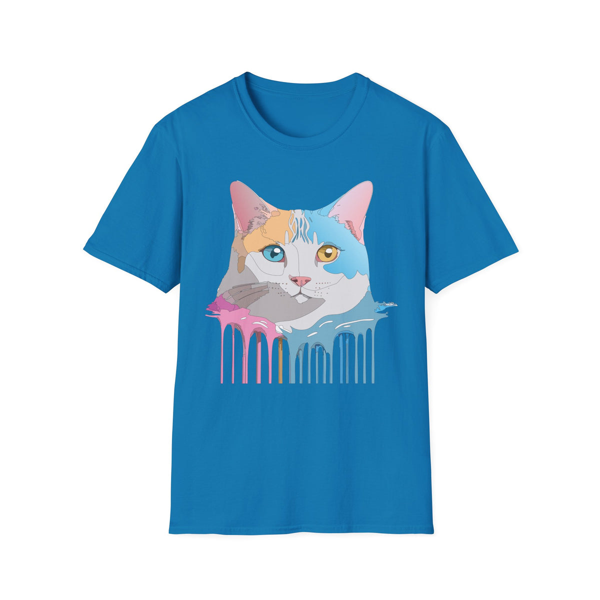Colorful Dripping Cat Illustration T-Shirt | Calico Portrait Tee