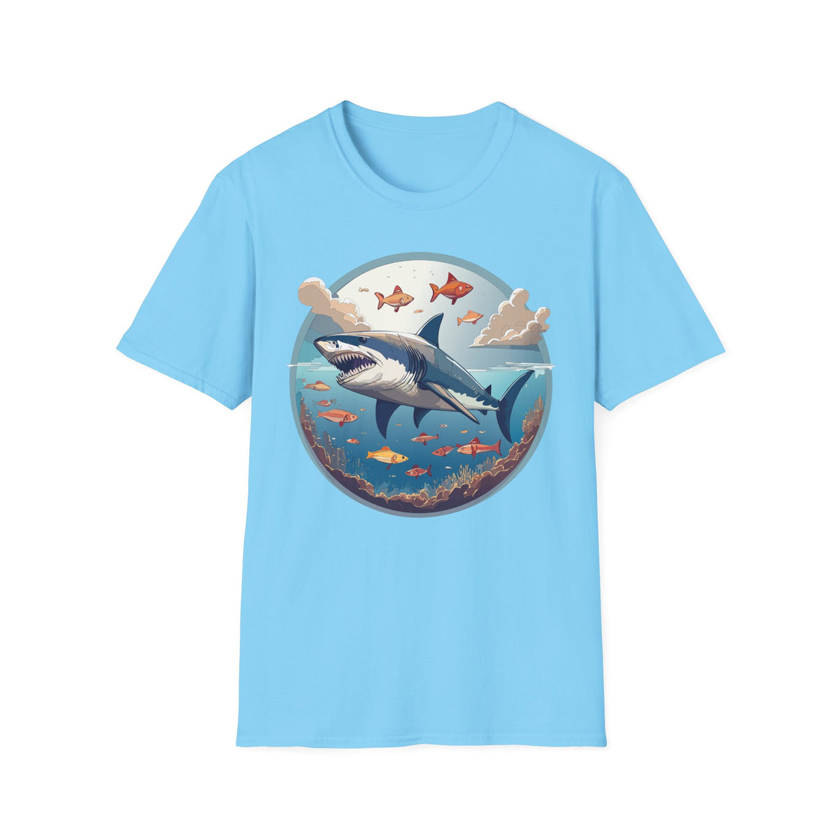 Great White Shark Ocean Scene T-Shirt | Shark Graphic Tee, Marine Life Art