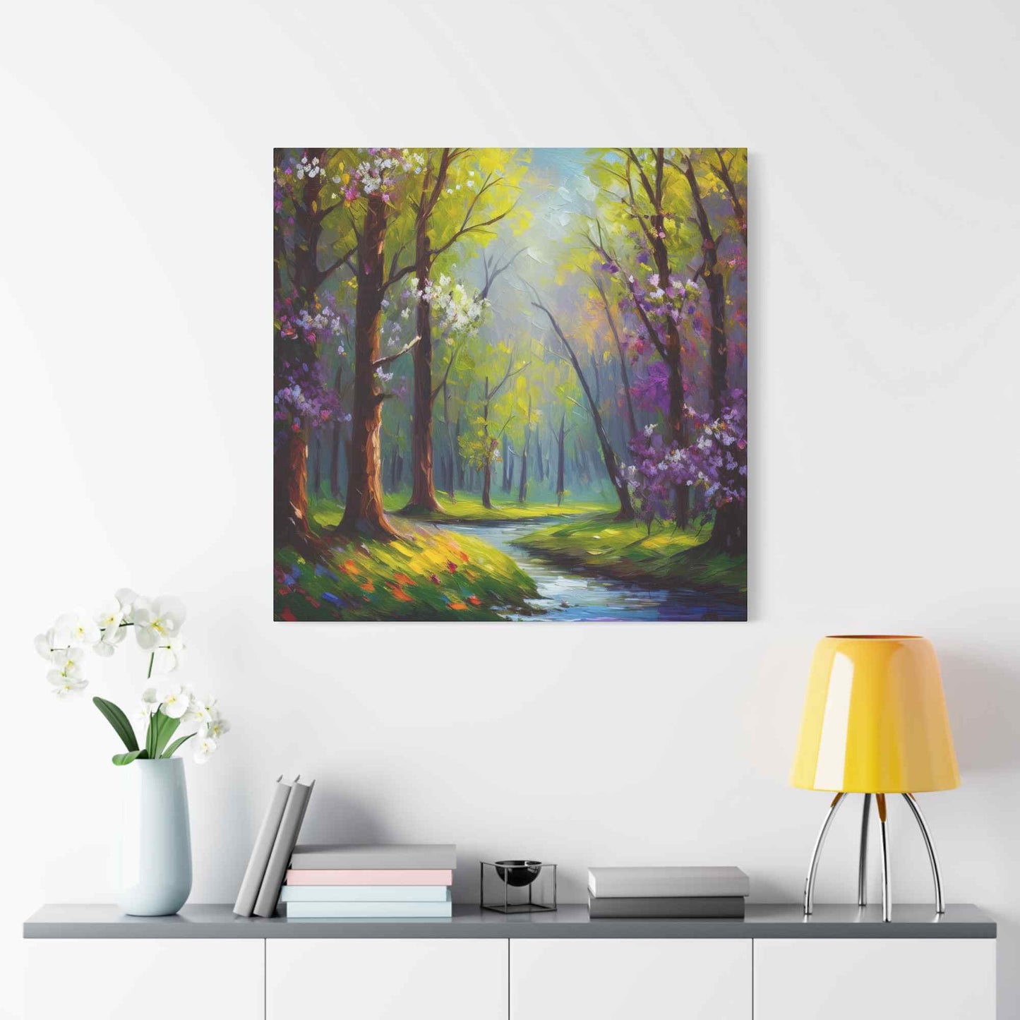 Spring Forest Print Canvas, Oil Paint Print 20x20, 24x24, 30x30, 32x32, 36x36 Art Design Print Pine-Wood Inner Frame MC-97