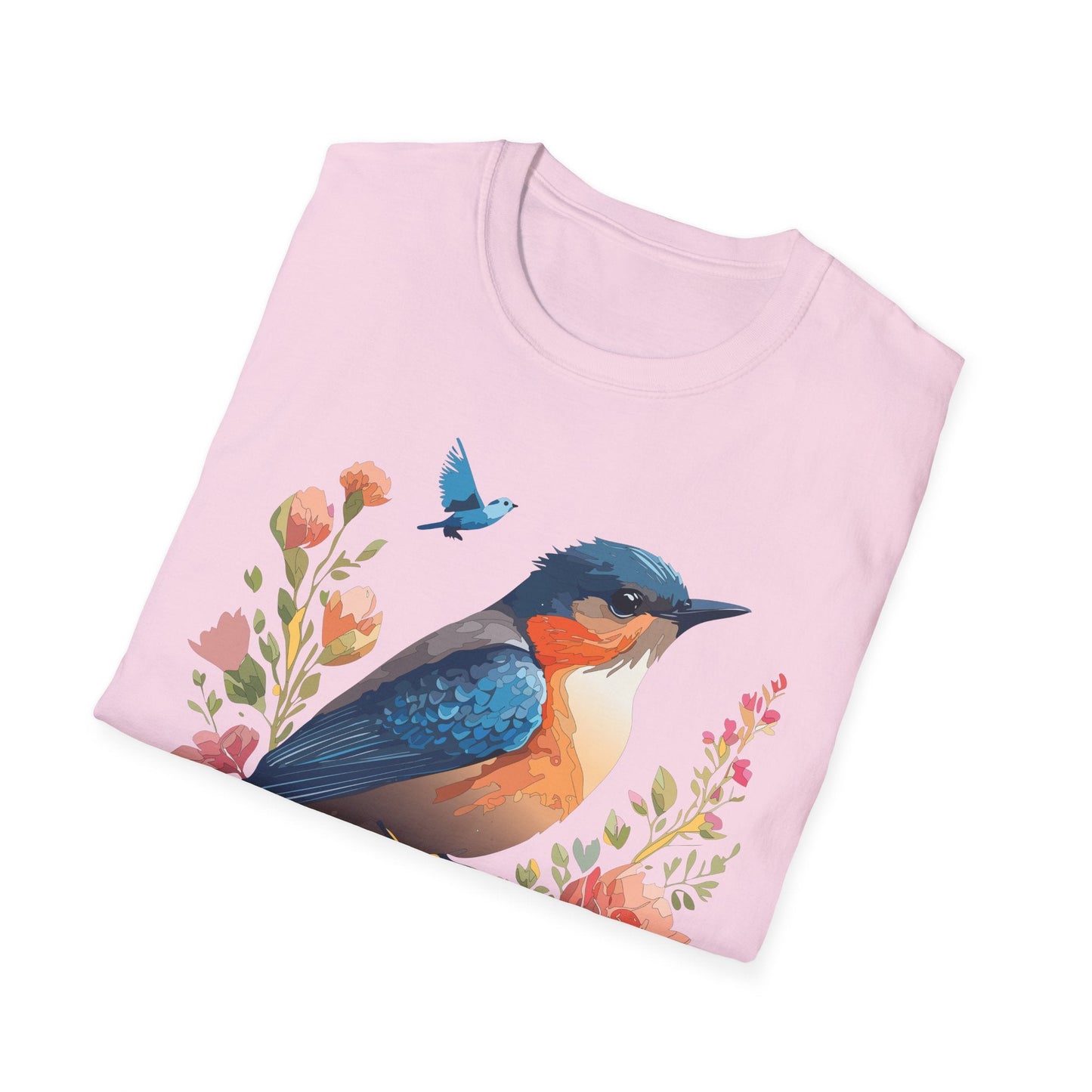 Unisex Floral Bird T Shirt Softstyle 64000 Gildan Ring Spun Cotton Tee Relaxed Fit