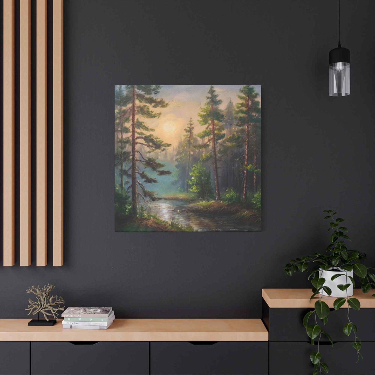 Forest Print Canvas, Trees Oil Paint Print 20x20, 24x24, 30x30, 32x32, 36x36 Art Design Print Pine-Wood Inner Frame MC-74