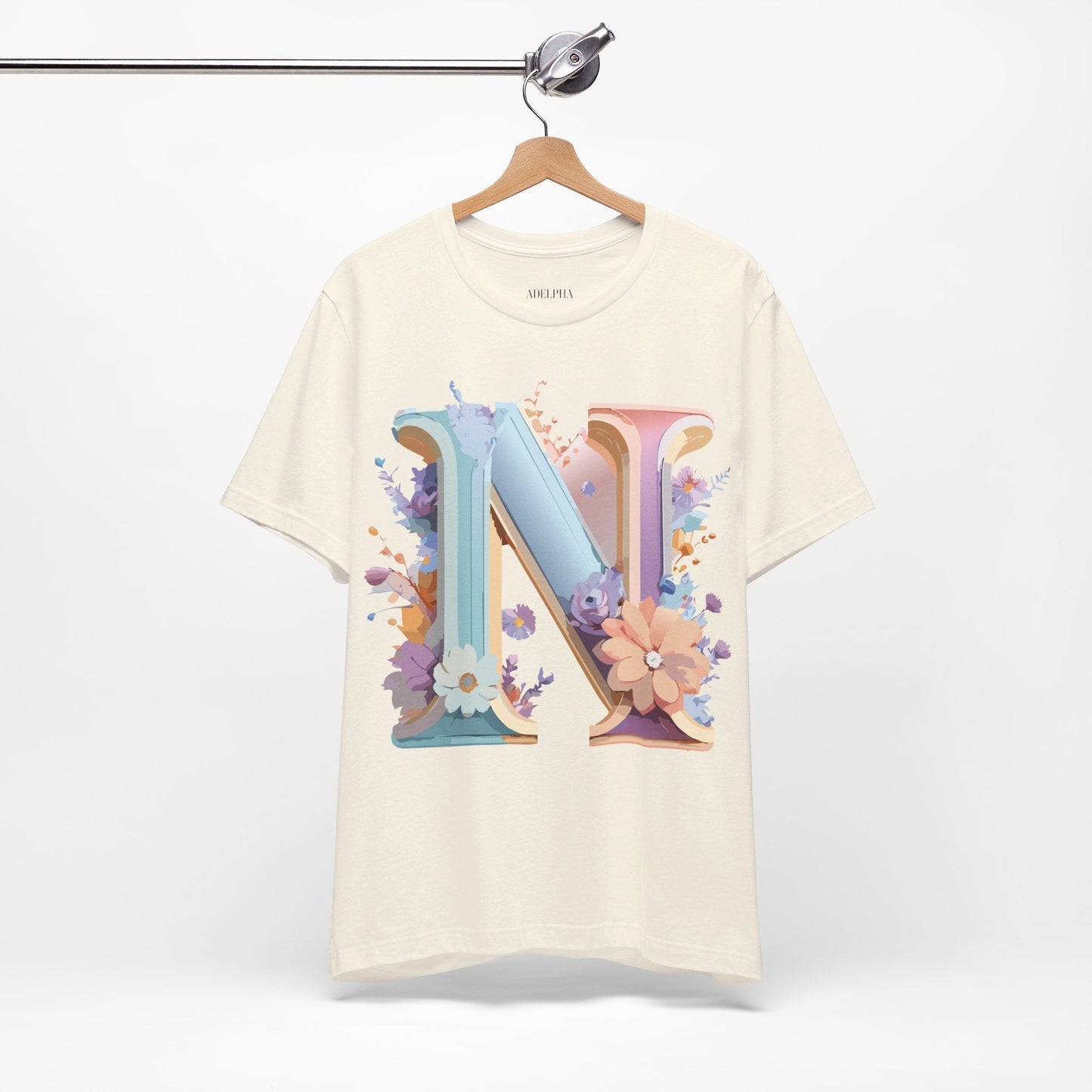 Letter N Shirt Unisex Graphic Tee Adelpha Vintage Inspired Artwork Short Sleeve Premium Cotton