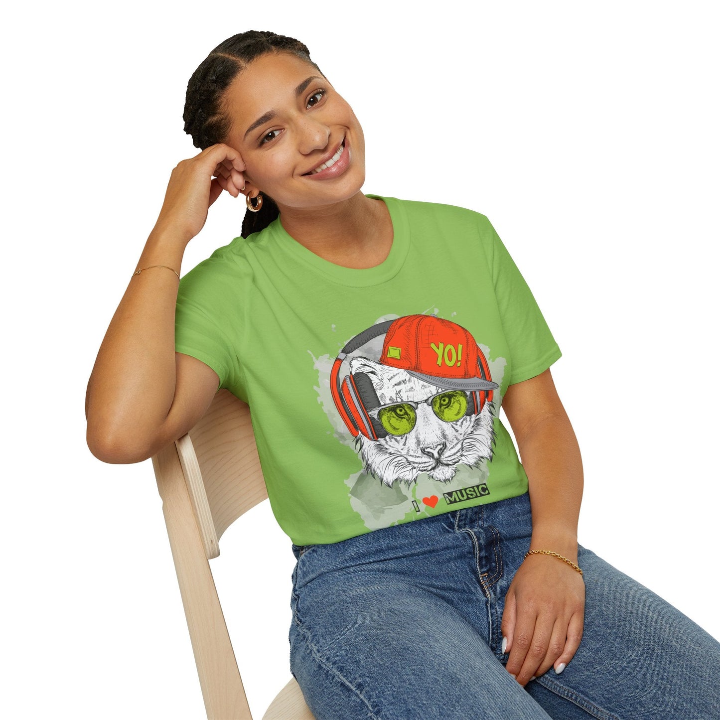 I Love Music Animals Shirt With Headphones Unisex Tee Gildan Softstyle 64000 Premium Comfort