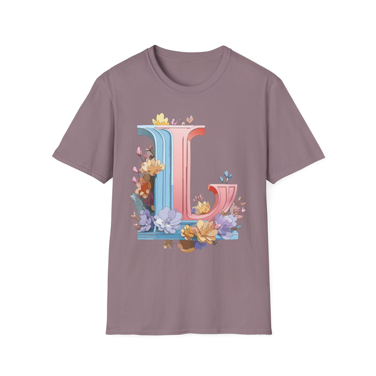 Floral Letter L T-Shirt | Pastel Monogram Tee
