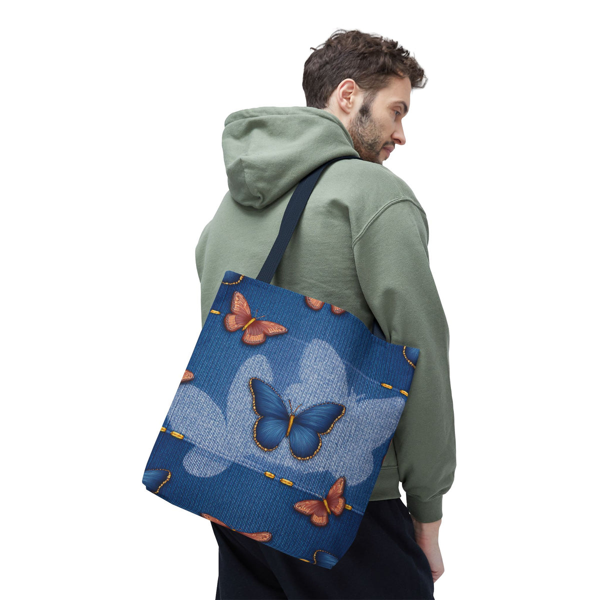 Denim Fabric Imitation Print Unisex Canvas Bag Poly Spun 3 Sizes Tote Bag 176