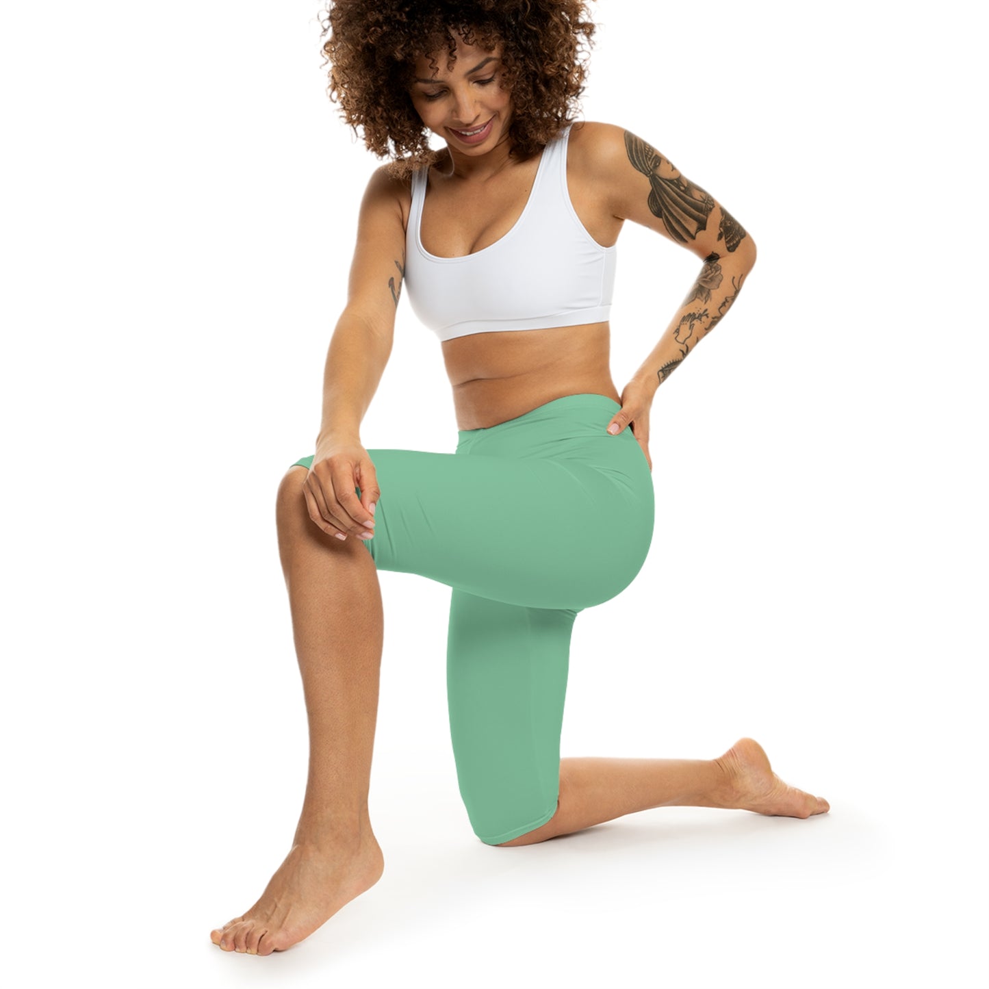 Muted Seaweed Color Women's Brushed Suede Poly Span Casual Capri Leggings XS-2XL