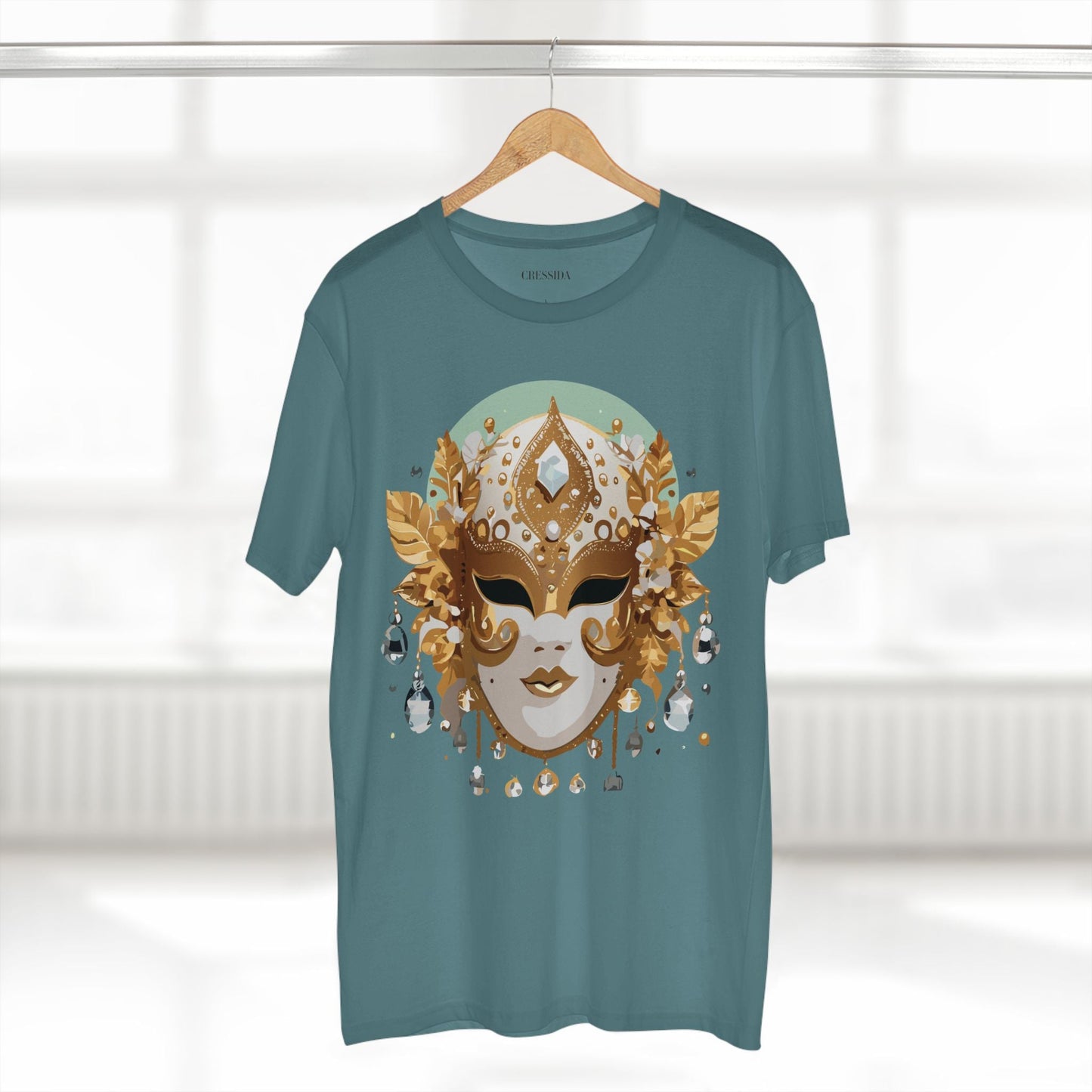 Carnival Mask Graphic T-Shirt Unisex 100 Cotton With Antique Gold Art Design Tee 9