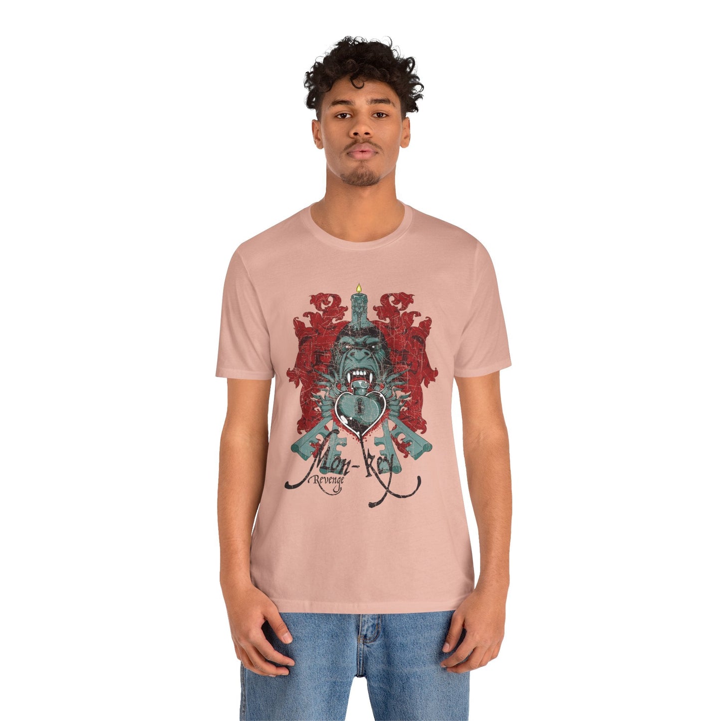Gorilla Crest with Sword and Heart T-Shirt Heraldic Gothic Design Rock Band T-Shirt