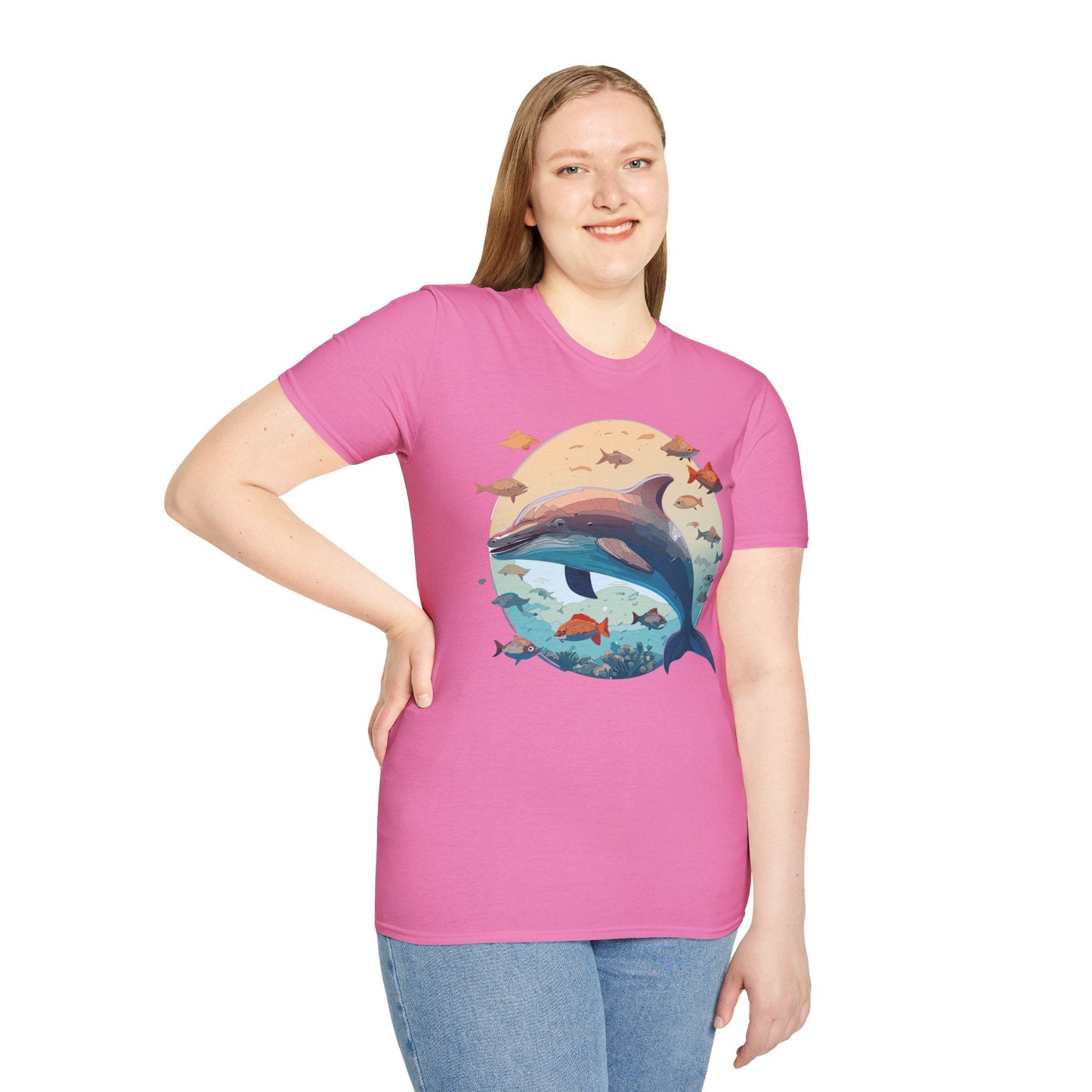 Dolphin Shirt Unisex Softstyle T Shirt 64000 100 Percent Ring Spun Cotton Tee For Everyday Comfort
