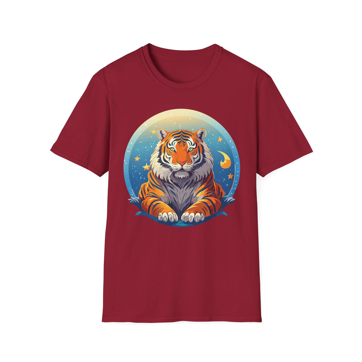 Celestial Tiger Illustration T-Shirt | Night Sky Moon Stars