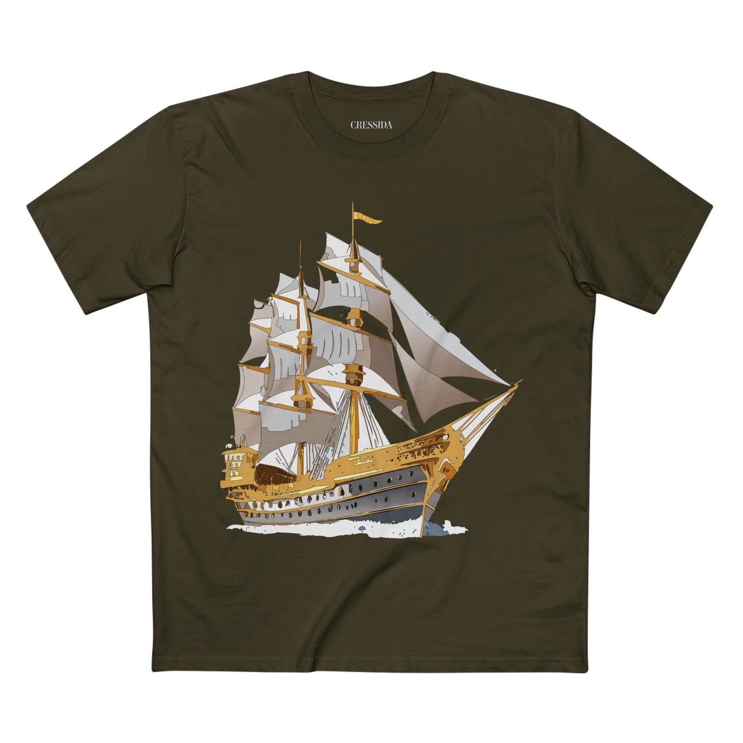 Ship Graphic Unisex 100 Cotton T-Shirt with Gold Frigate Art Design 19