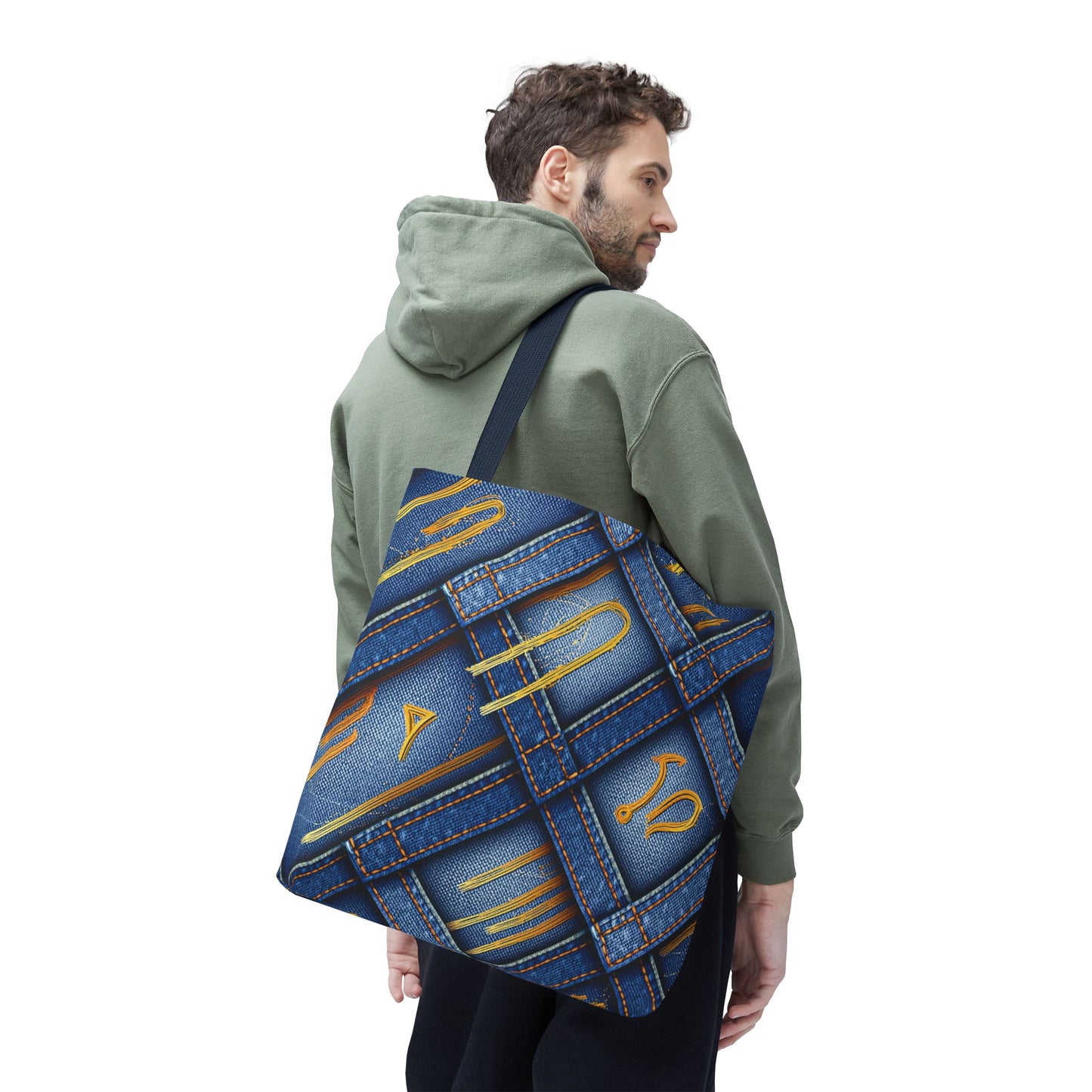 Denim Fabric Imitation Print Unisex Canvas Bag Poly Spun 3 Sizes Tote Bag 184-3