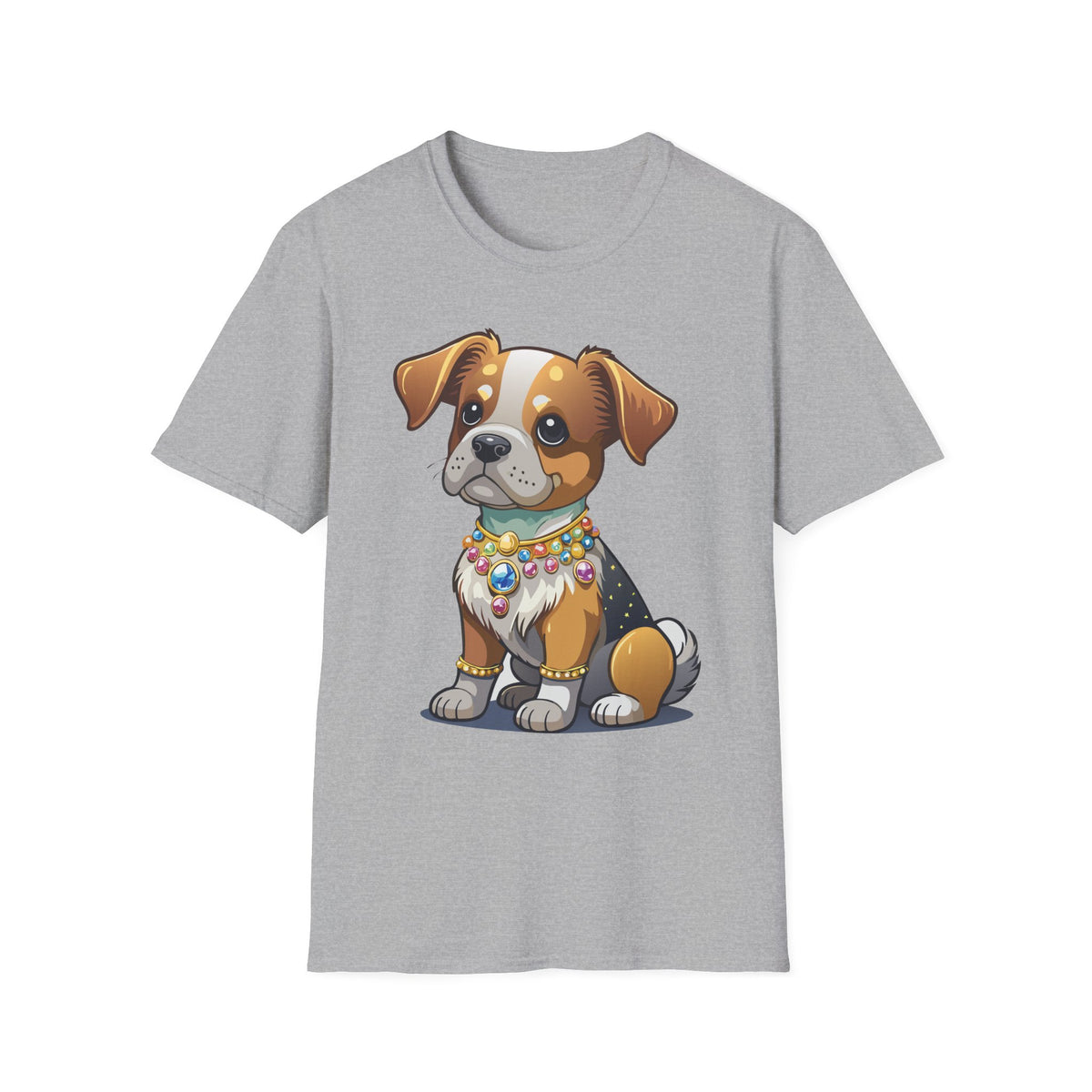 Cute Cartoon Puppy T-Shirt | Colorful Beaded Collar Dog Tee