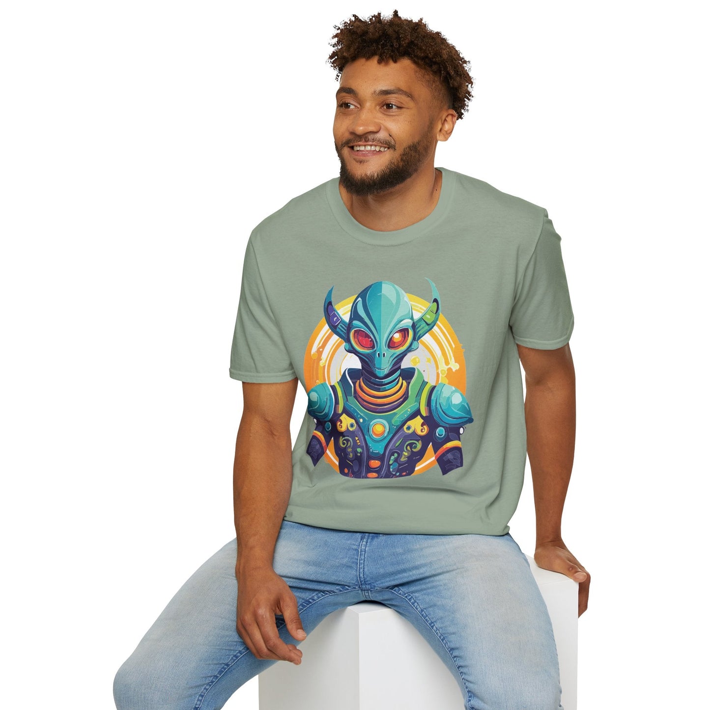 Alien T Shirt Cosmos Design Unisex Softstyle Cotton Tee With Aliens Art Graphic Print
