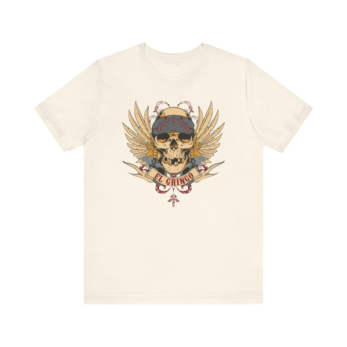 El Gringo Skull with Wings T-Shirt Vintage Tattoo Style Unisex Cotton Art-53