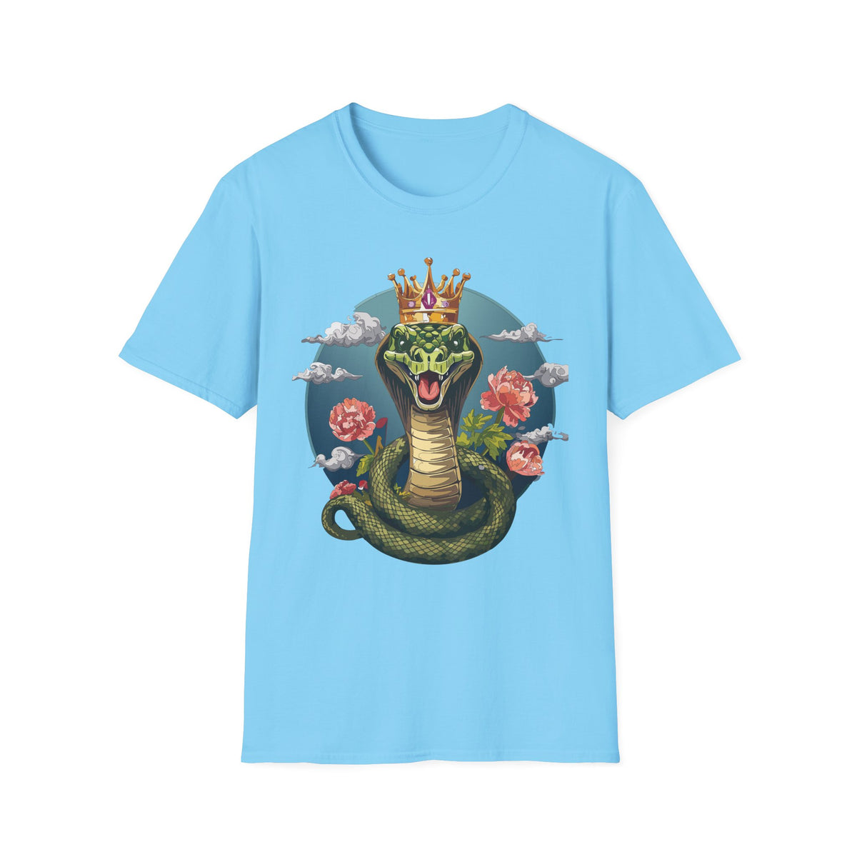 Crowned Snake Illustration T-Shirt | King Cobra Floral Art