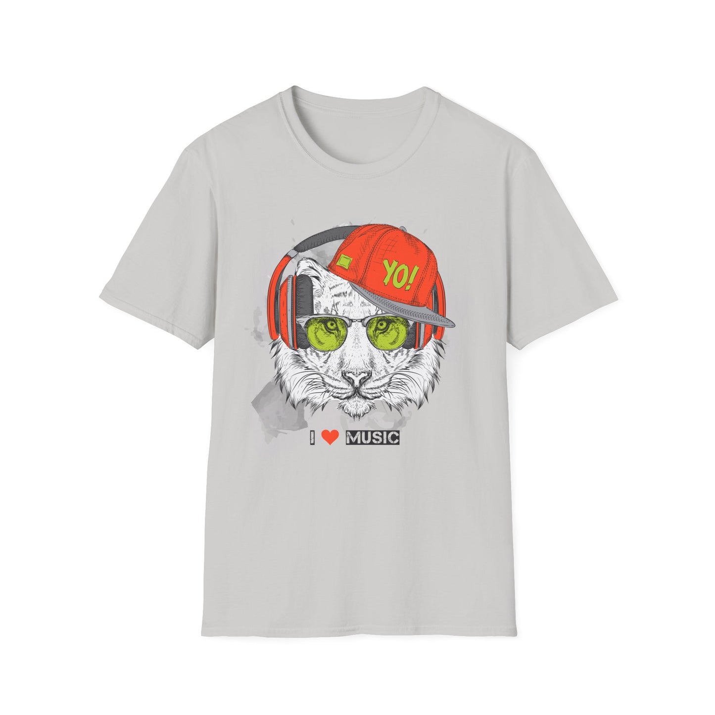 Tiger with Headphones T-Shirt Unisex Cotton Short Sleeves I  Music Graphic Tee