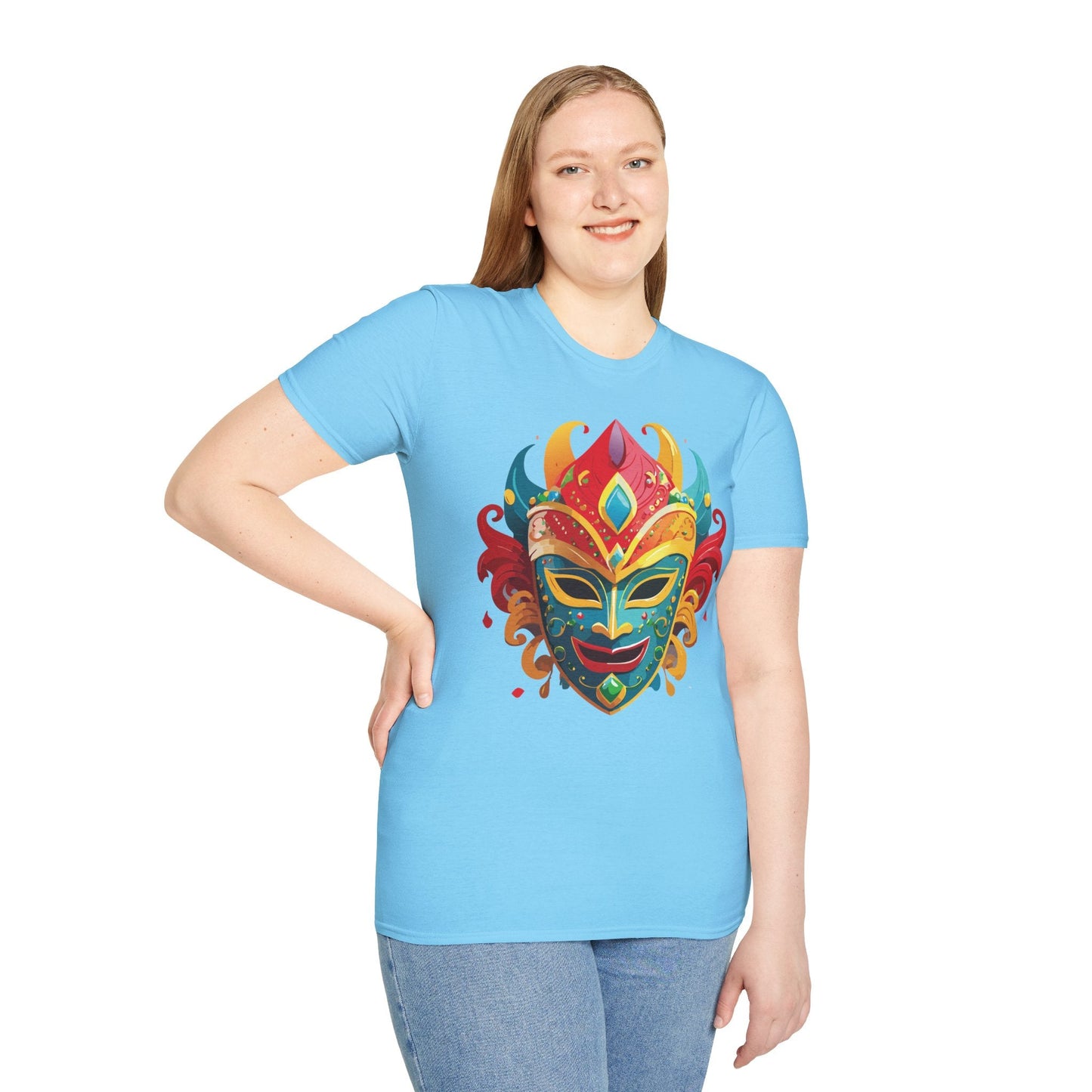Unisex Mask Tee Shirt Gildan Softstyle 64000 Ring Spun Cotton Breathable Masquerade Design