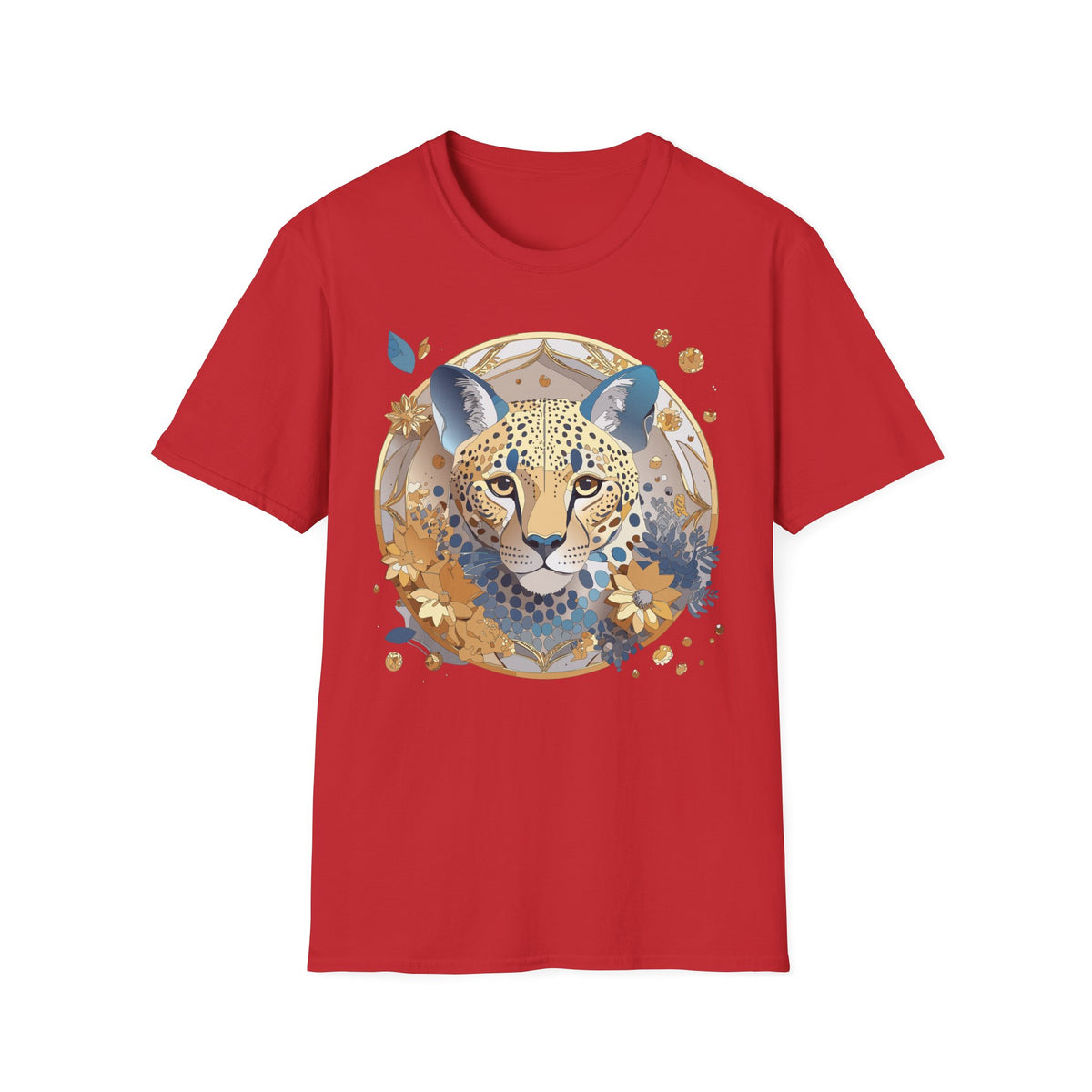 Floral Leopard Face T-Shirt | Botanical Cheetah Portrait Tee