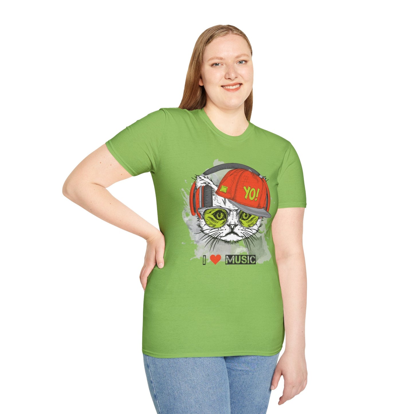 I Love Music Animals Shirt With Headphones Unisex Softstyle Tee Gildan 64000 Cotton Comfort