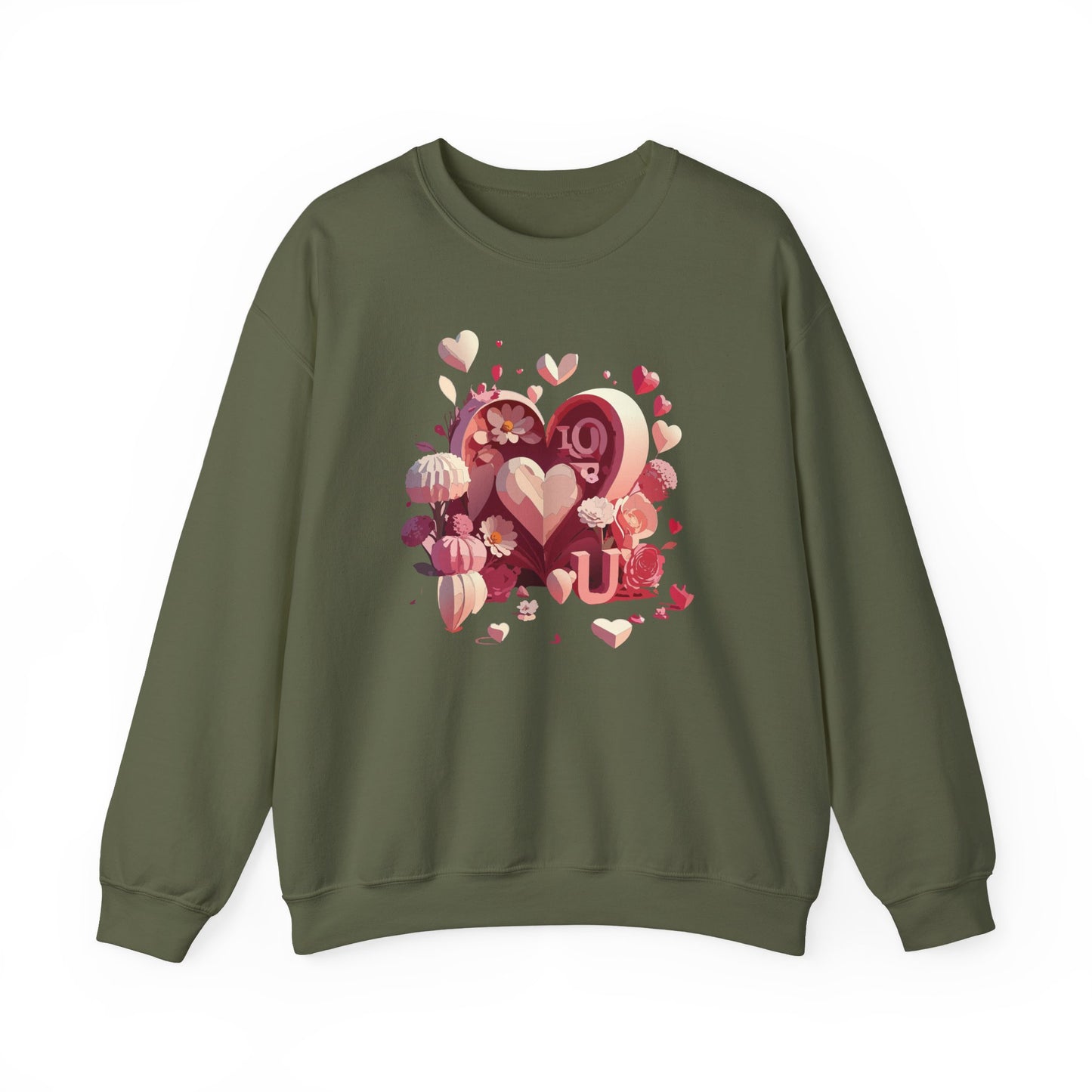 Unisex Floral Big Heart Sweatshirt, Love Floral Sweatshirt, Floral Heart Sweatshirt, 50/50 Cotton-Poly Valentine's Day Sweatshirt 09