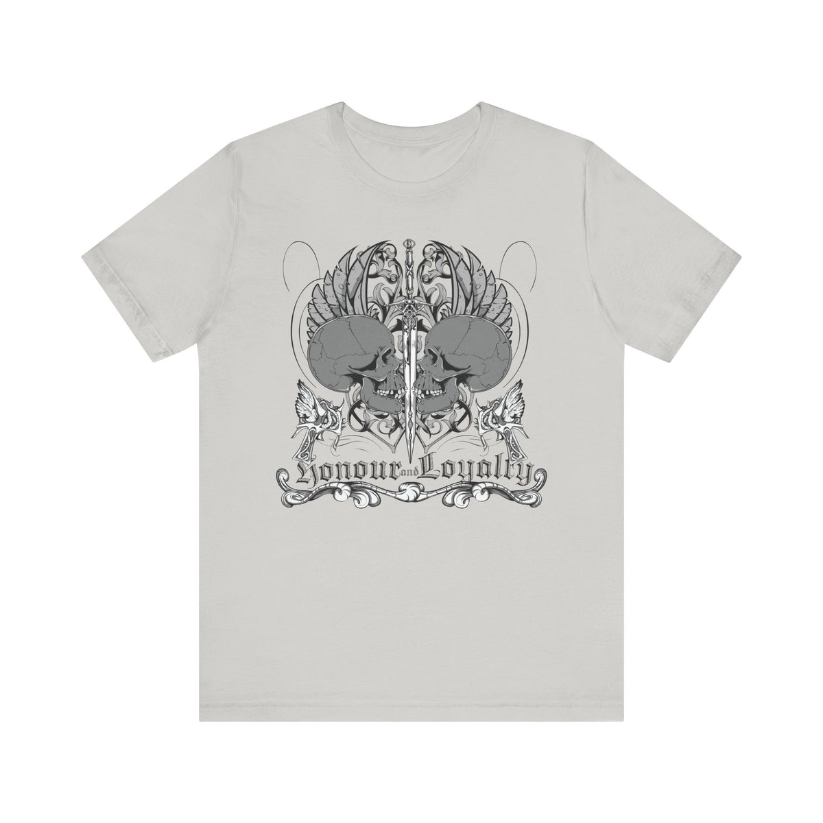 Honor Loyalty crest tee Gothic heraldry skulls wings emblem Unisex Cotton Art-48