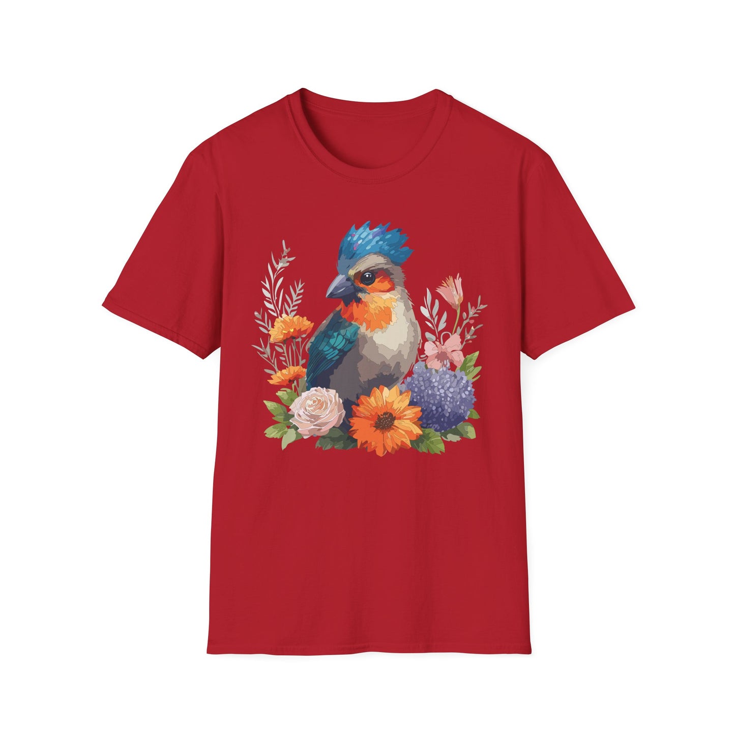 Floral Bluebird T-Shirt Unisex Cotton Short Sleeves Tee Shirt with Bird 2